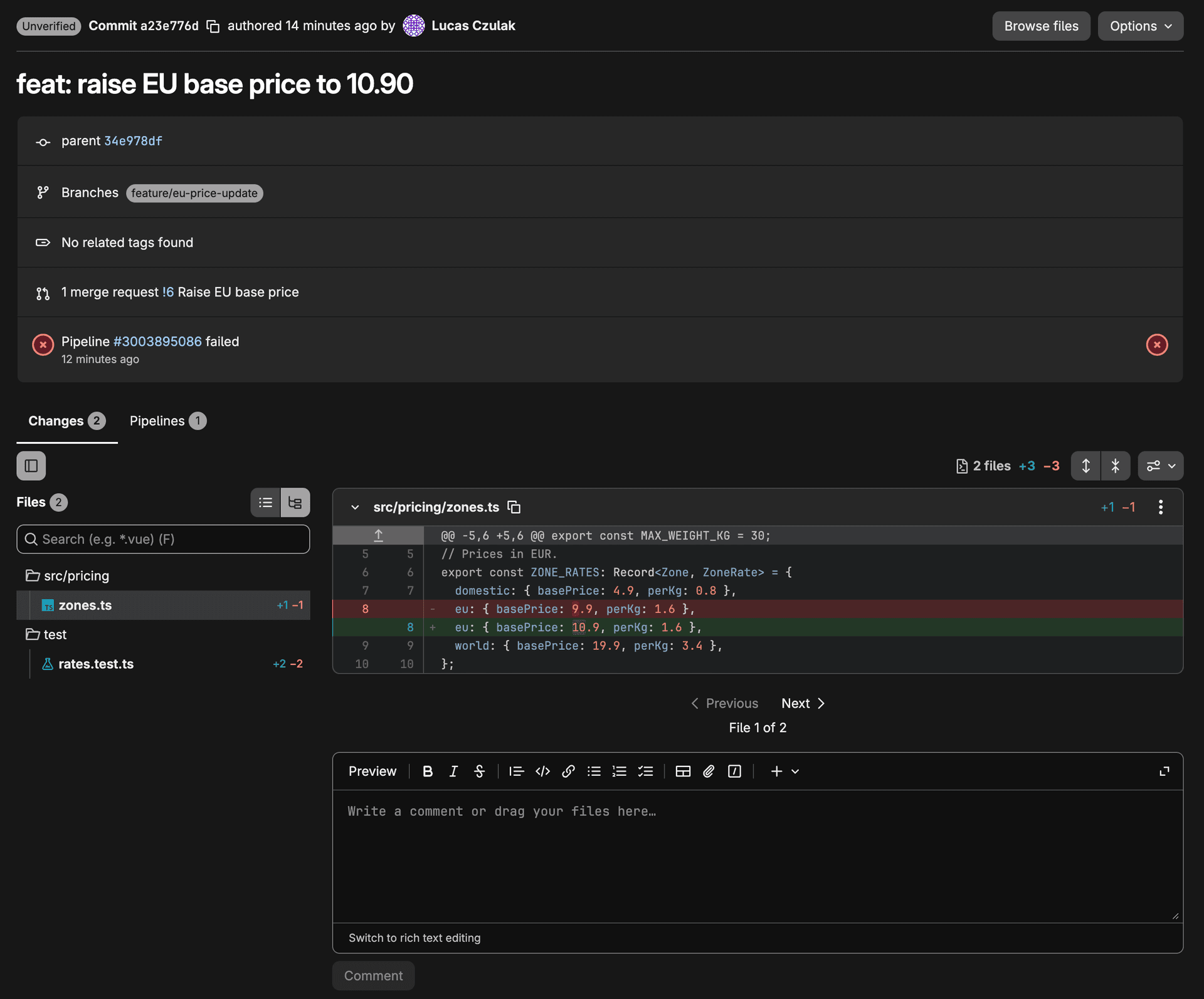 Buddy run status on a GitLab commit
