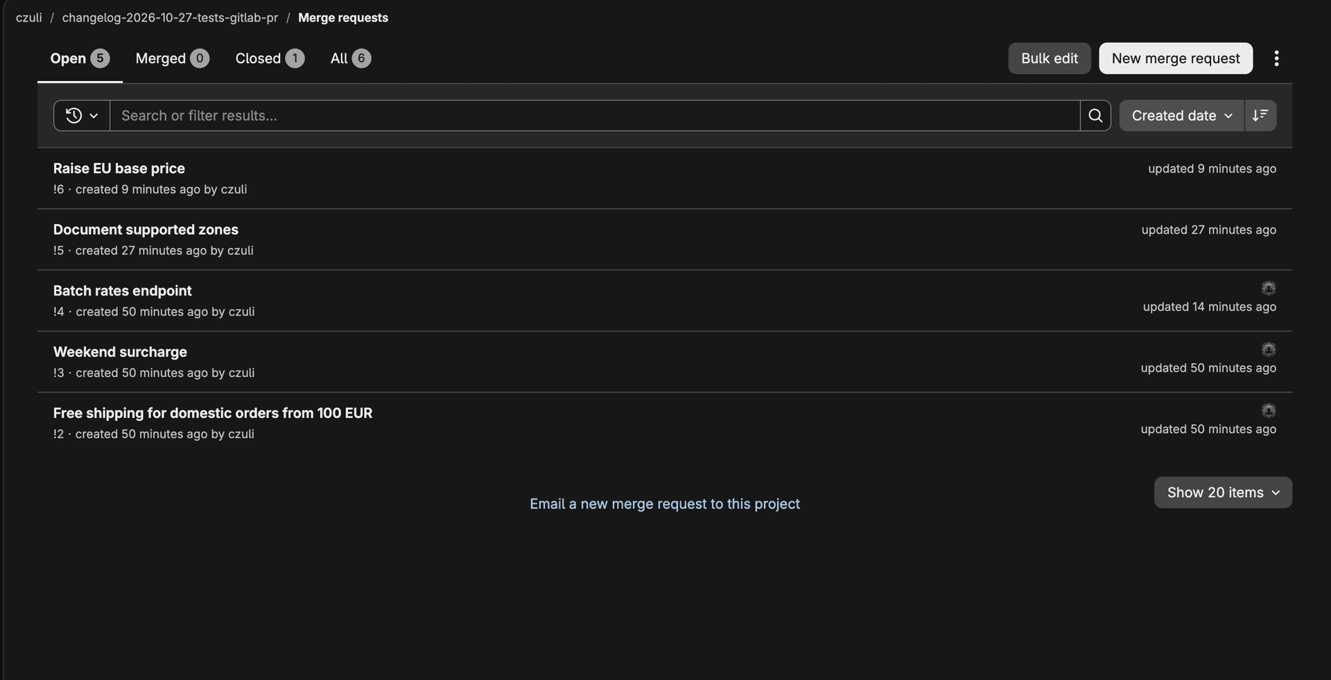 Open merge requests in GitLab