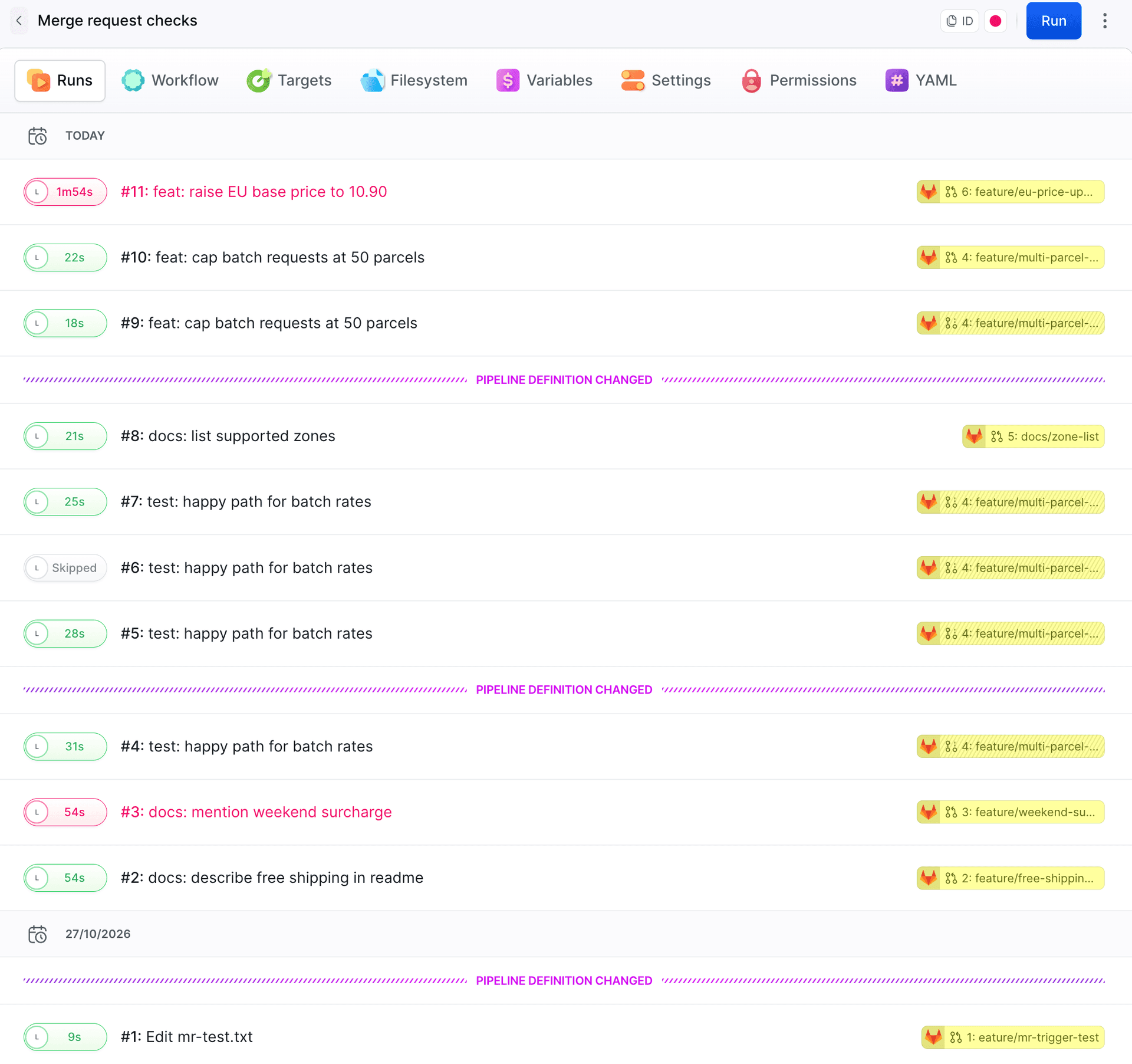 Runs started by merge requests