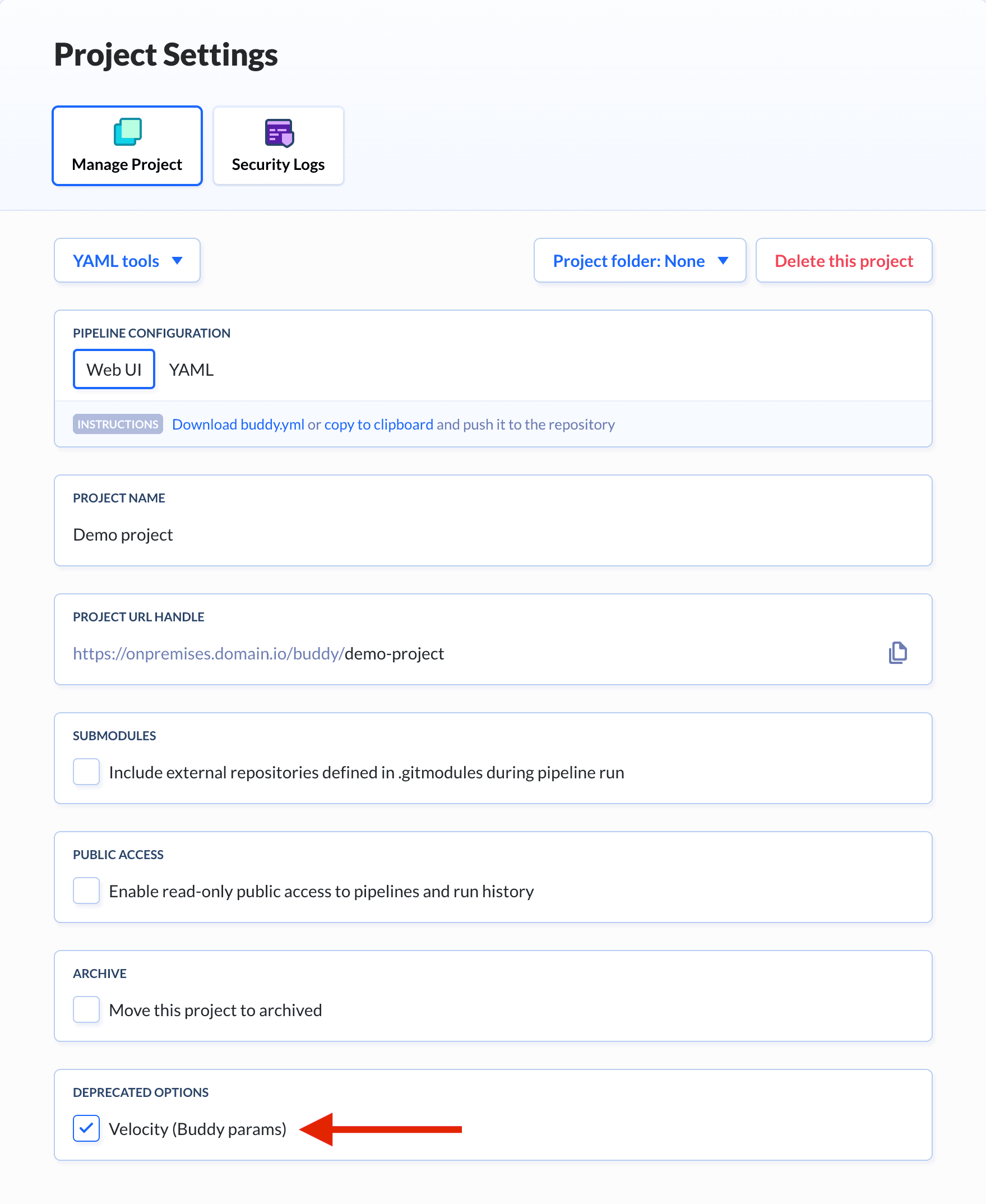 Velocity switch in Buddy Self-Hosted