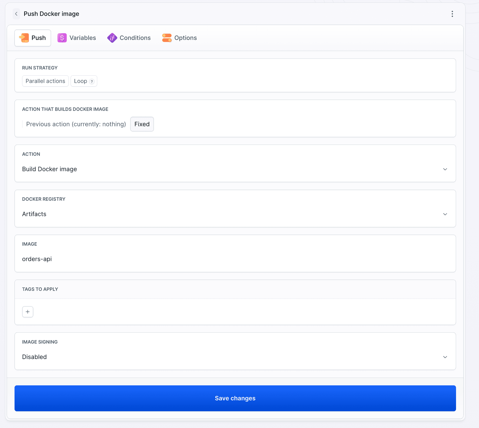 Push Docker image action settings