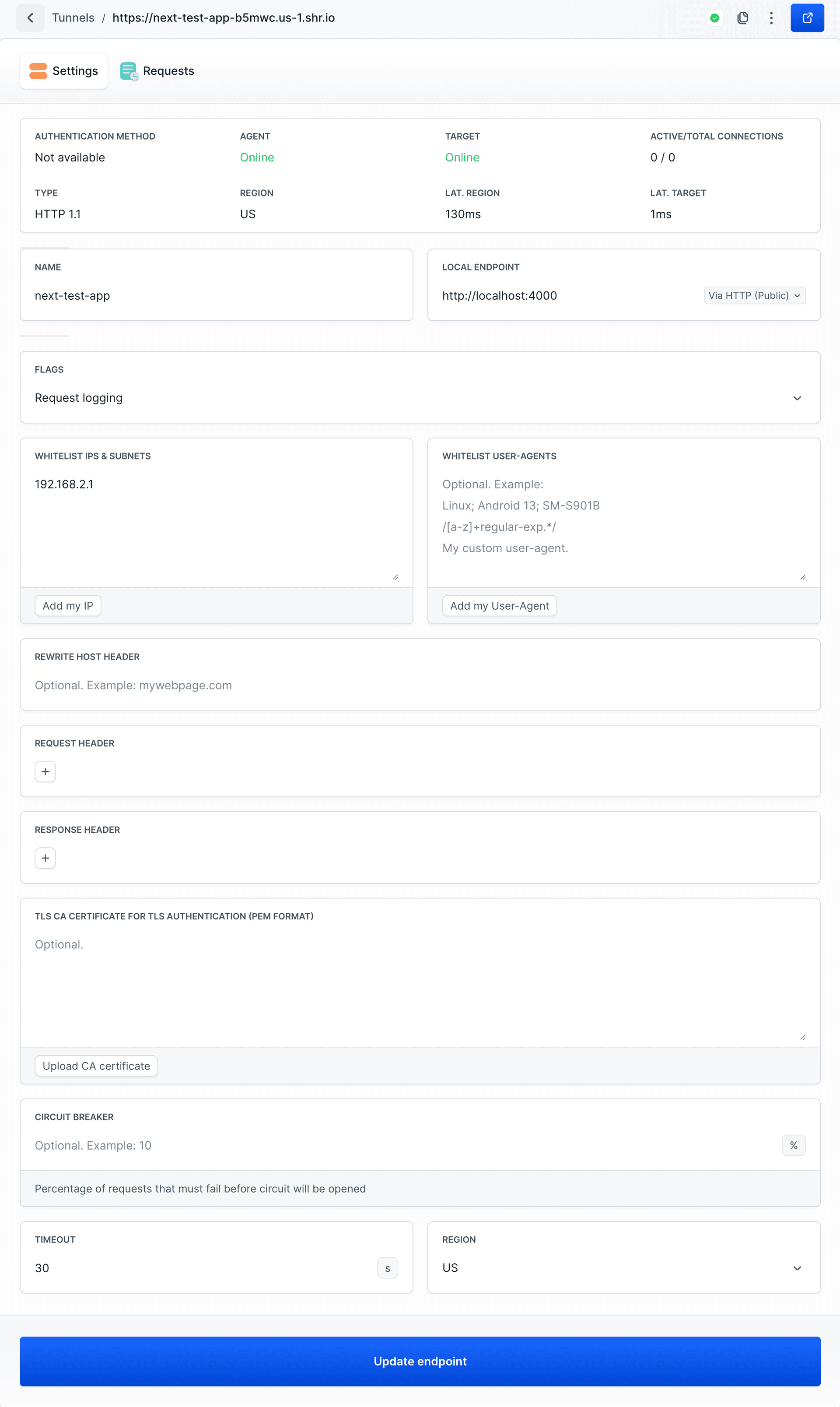Running HTTP tunnel via terminal