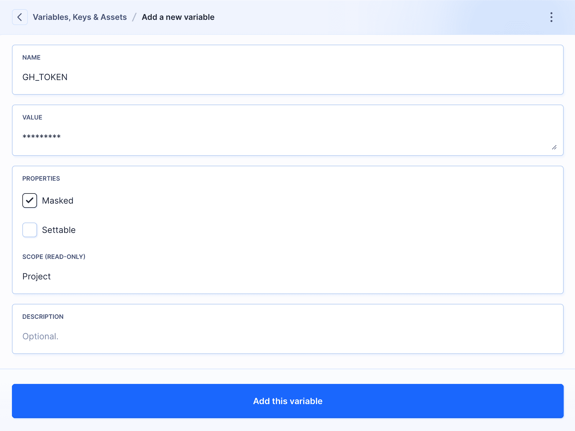 Saving GitHub token as variable