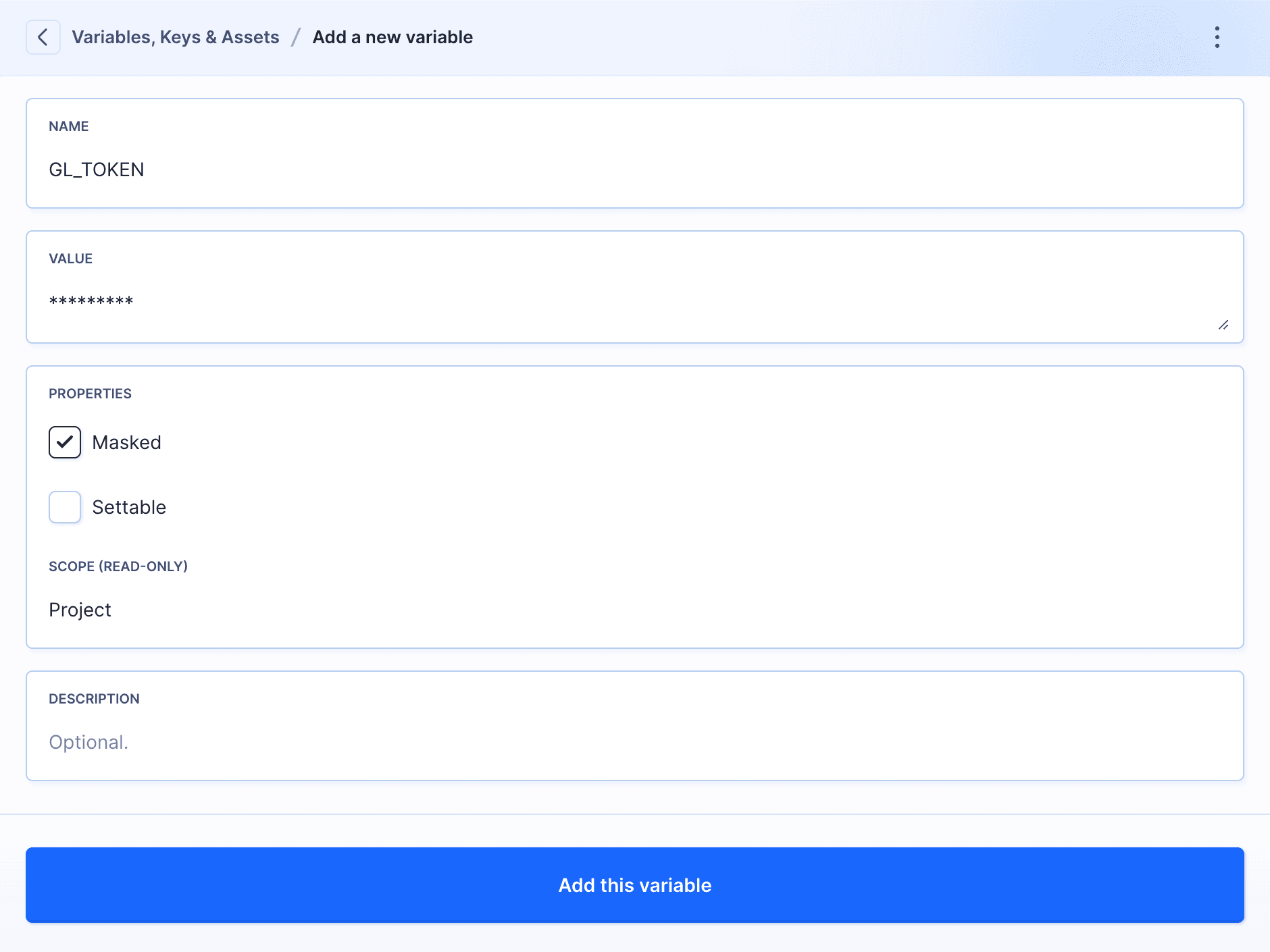 Saving GitLab token as variable