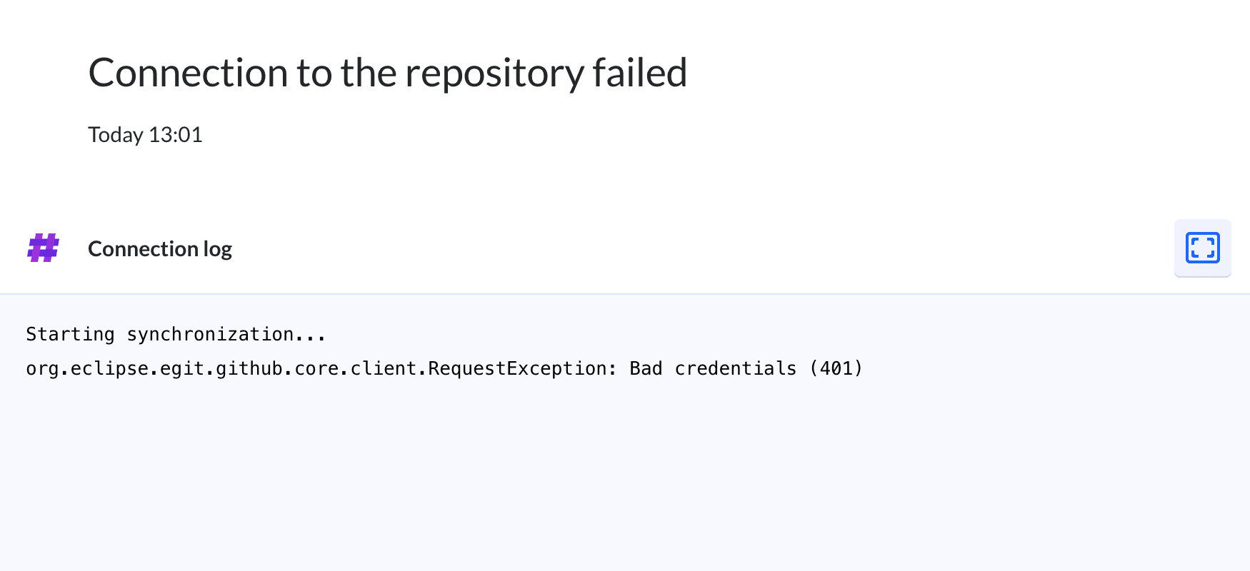 Error details – Activity screen