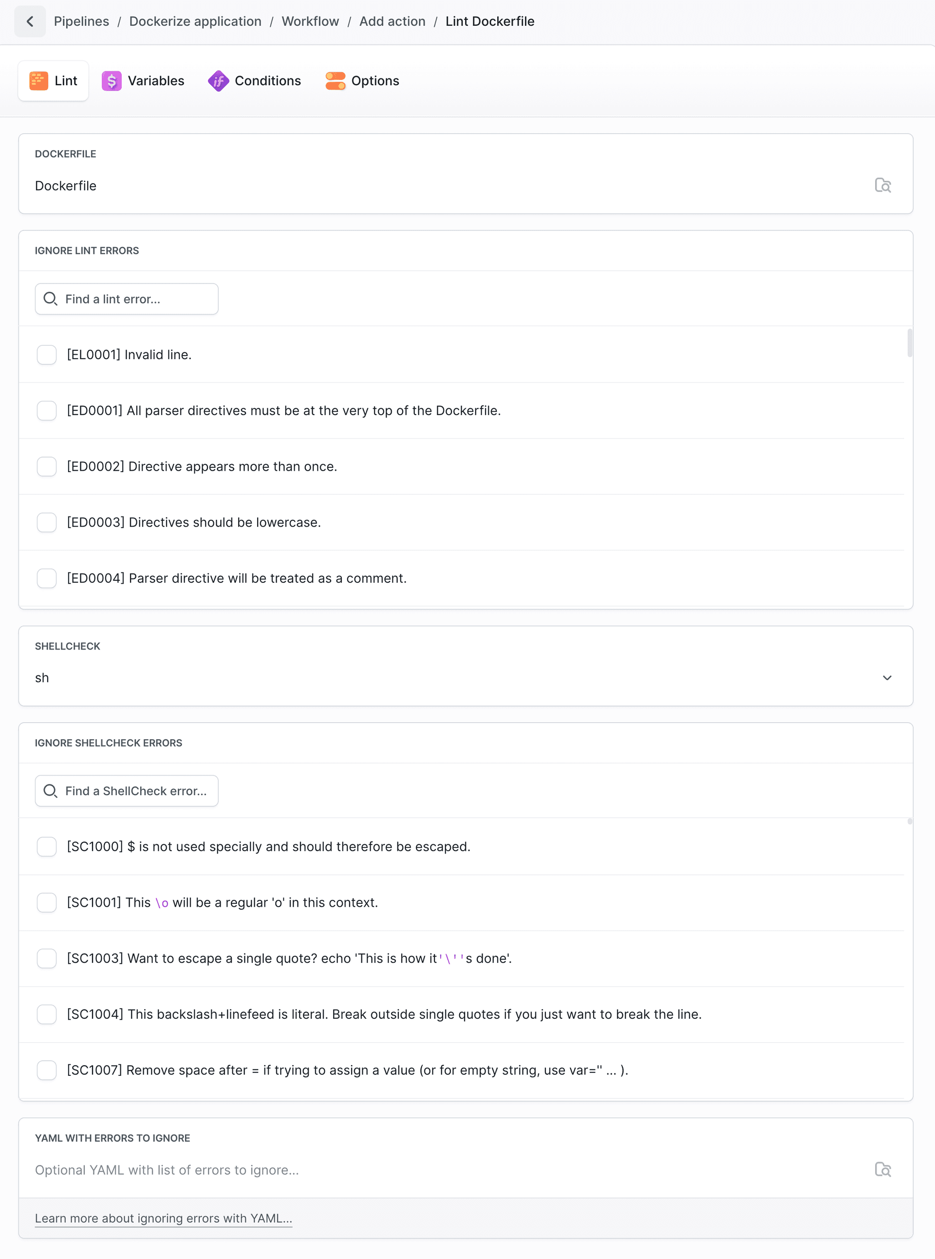 Lint Dockerfile action configuration