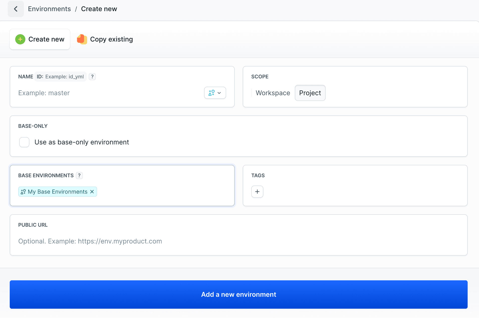 Selecting base environments