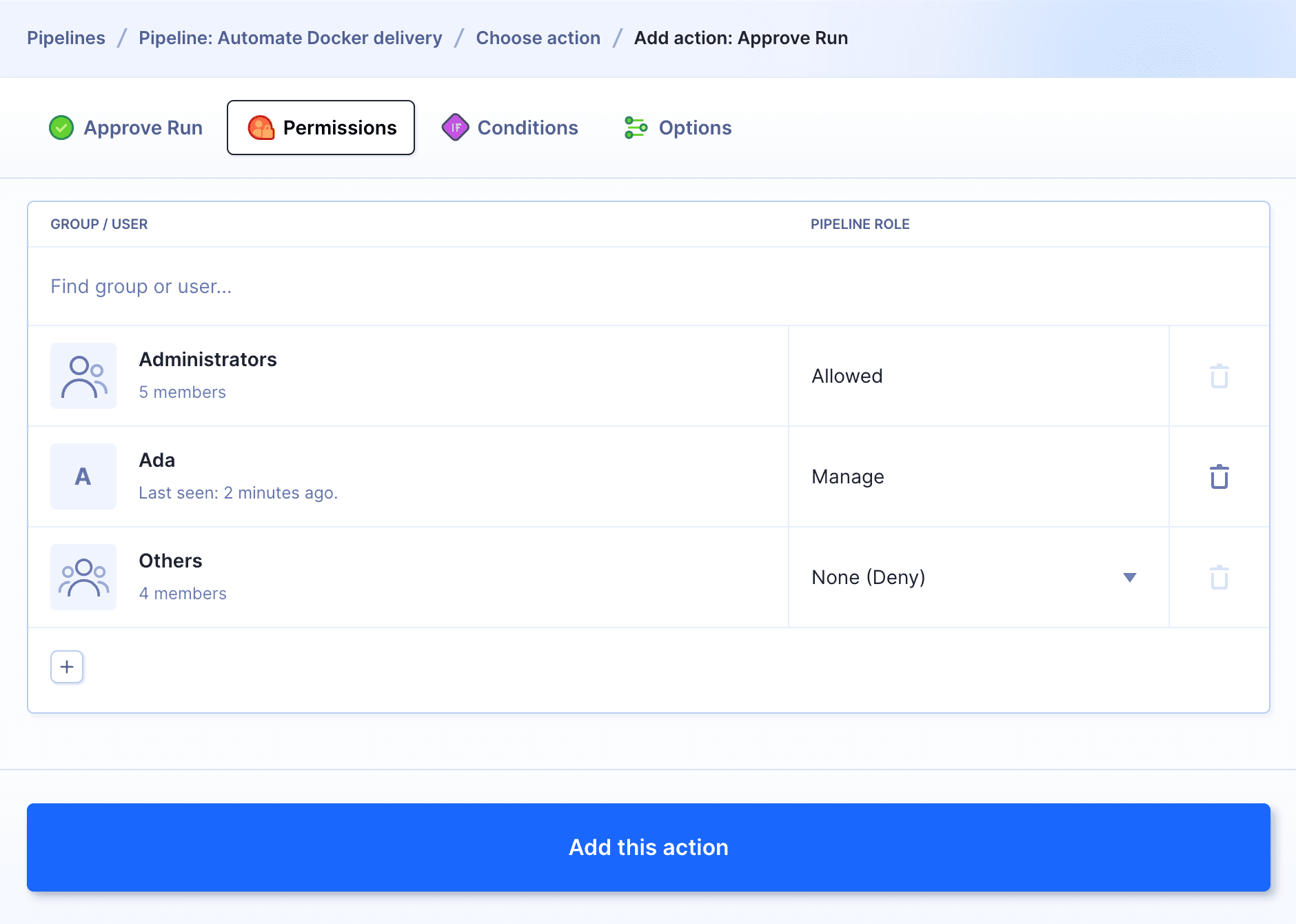 Action configuration