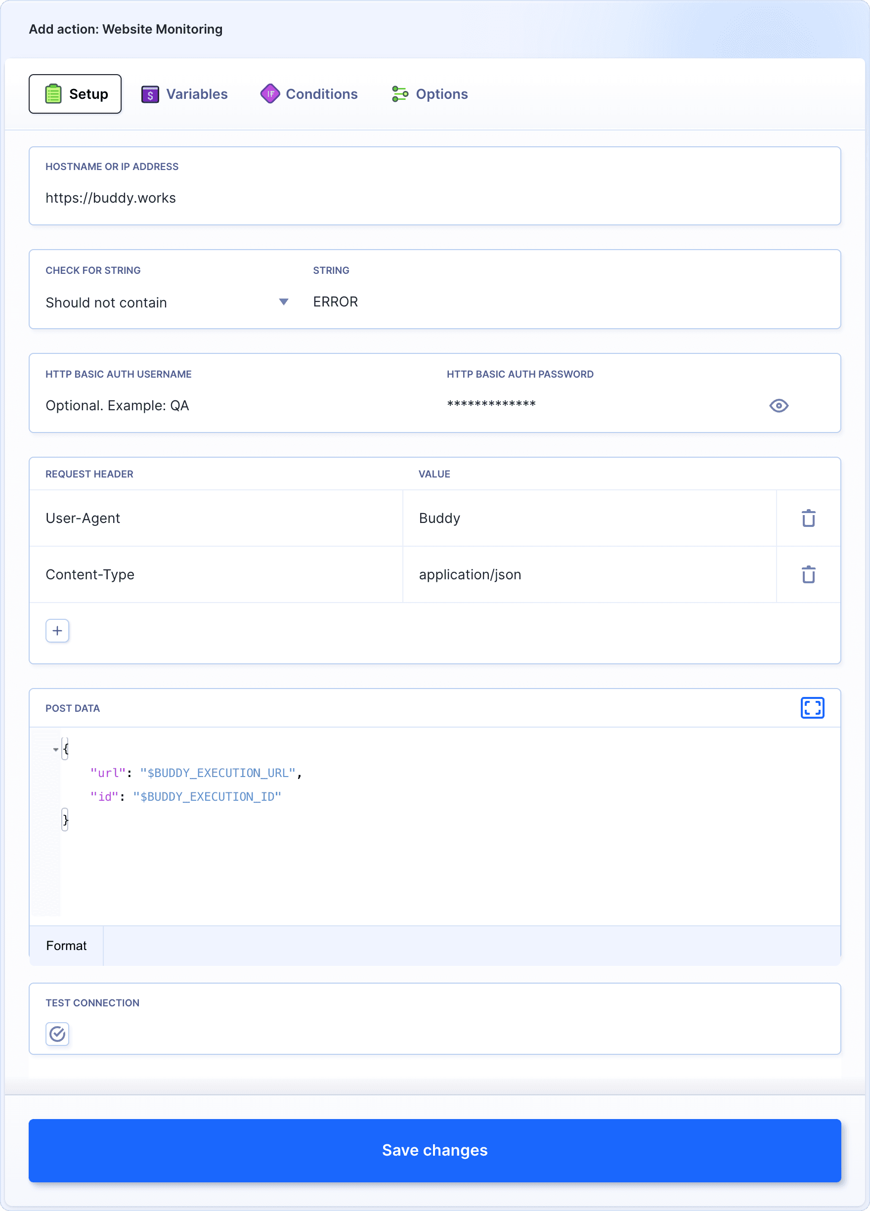 Example action configuration