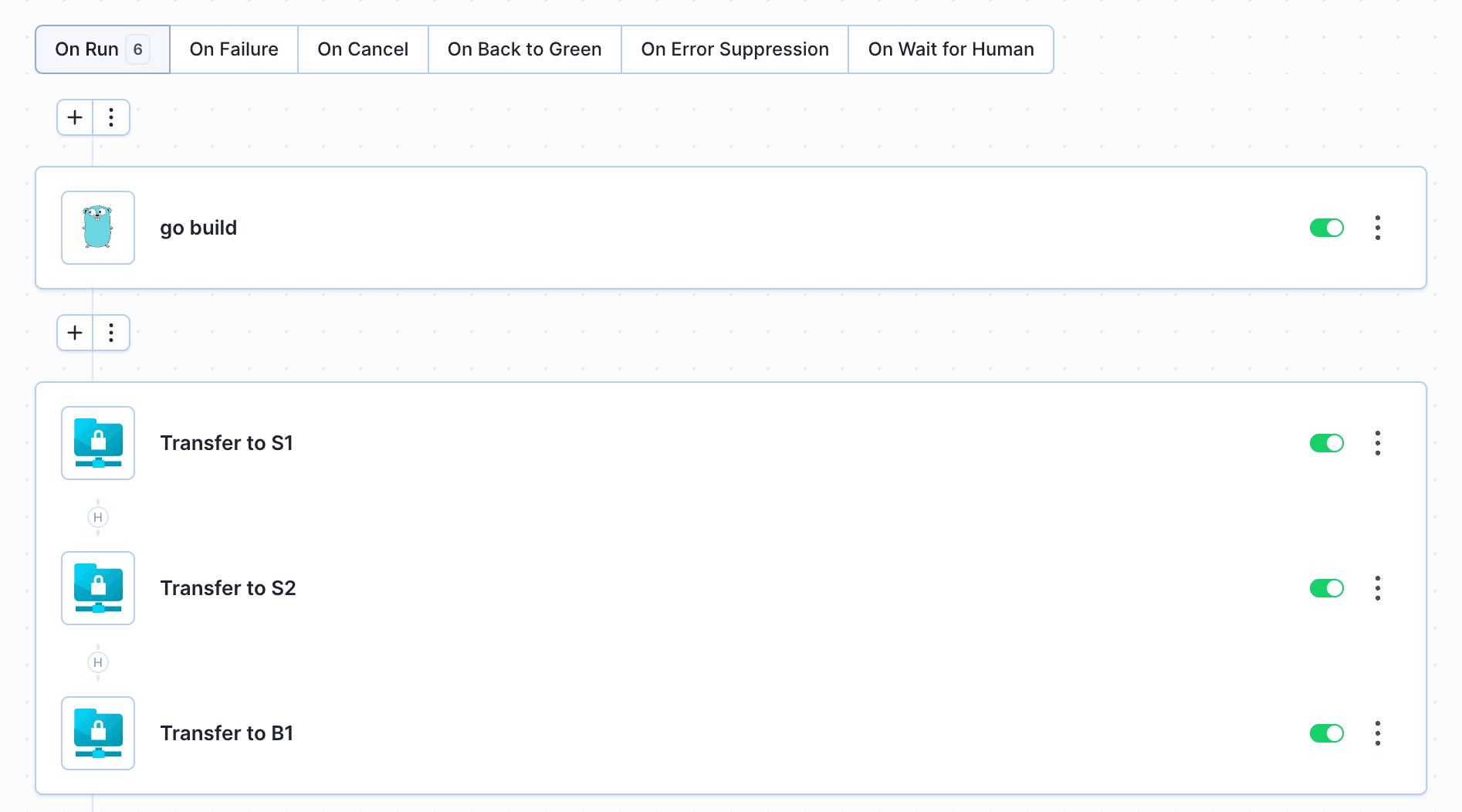 Three deployment actions bound in parallel