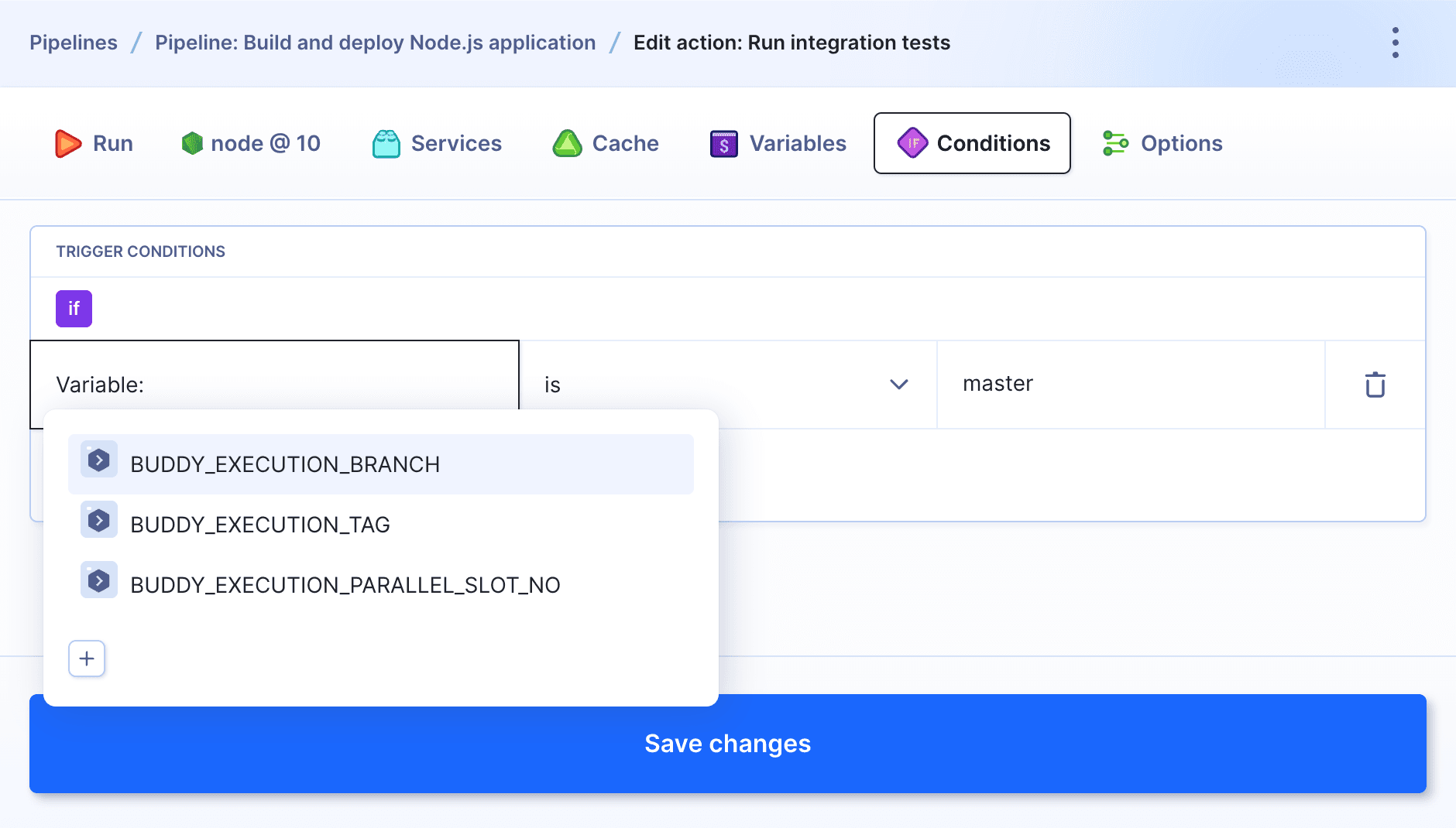 Condition: run if branch is master