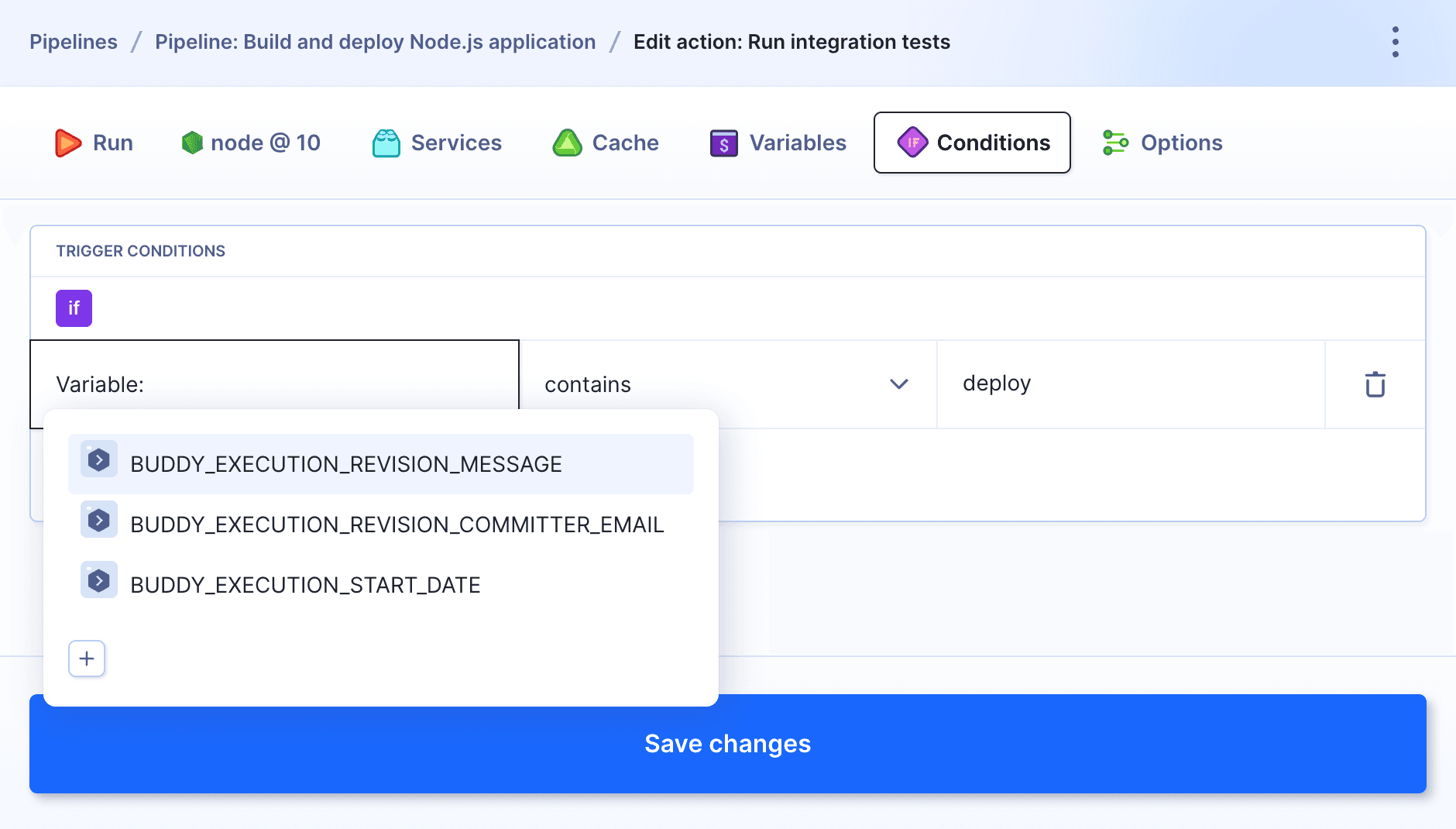 Condition: run if commit message contains deploy