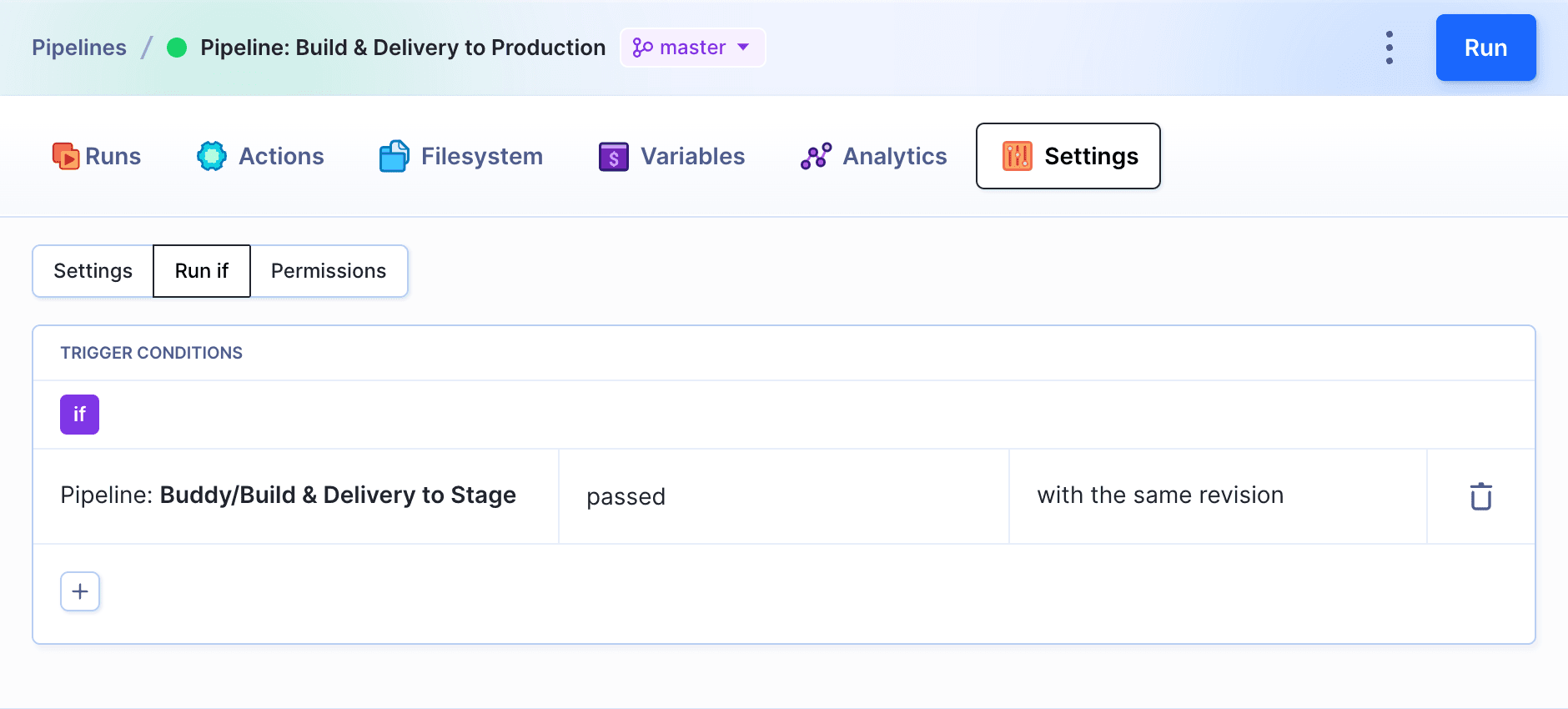 Condition: run if pipeline passed with the same revision