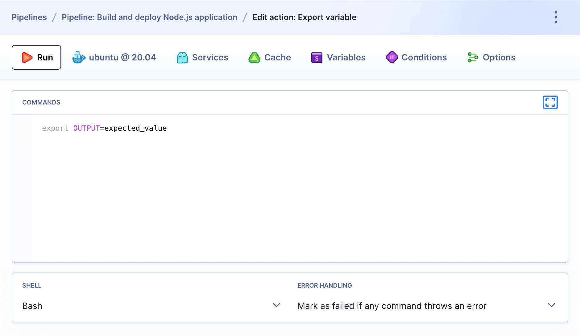 Example action with variable export