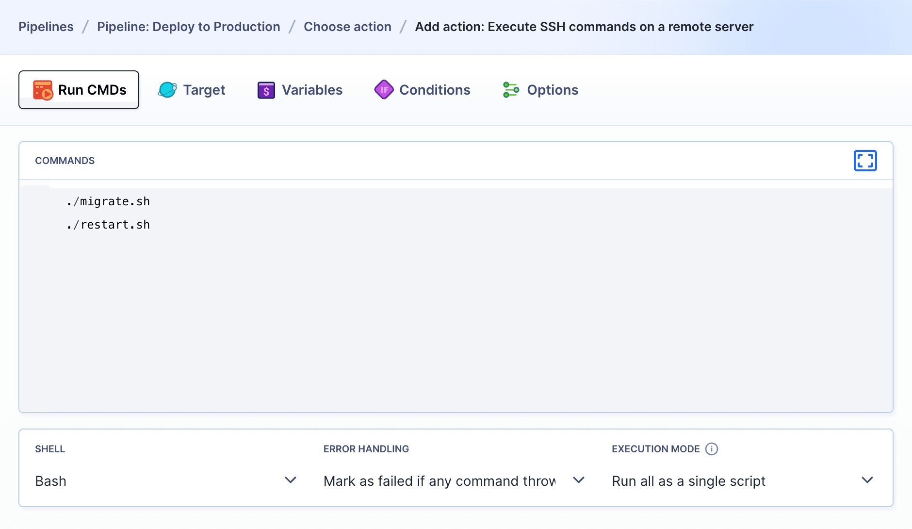 Example workflow with SSH script