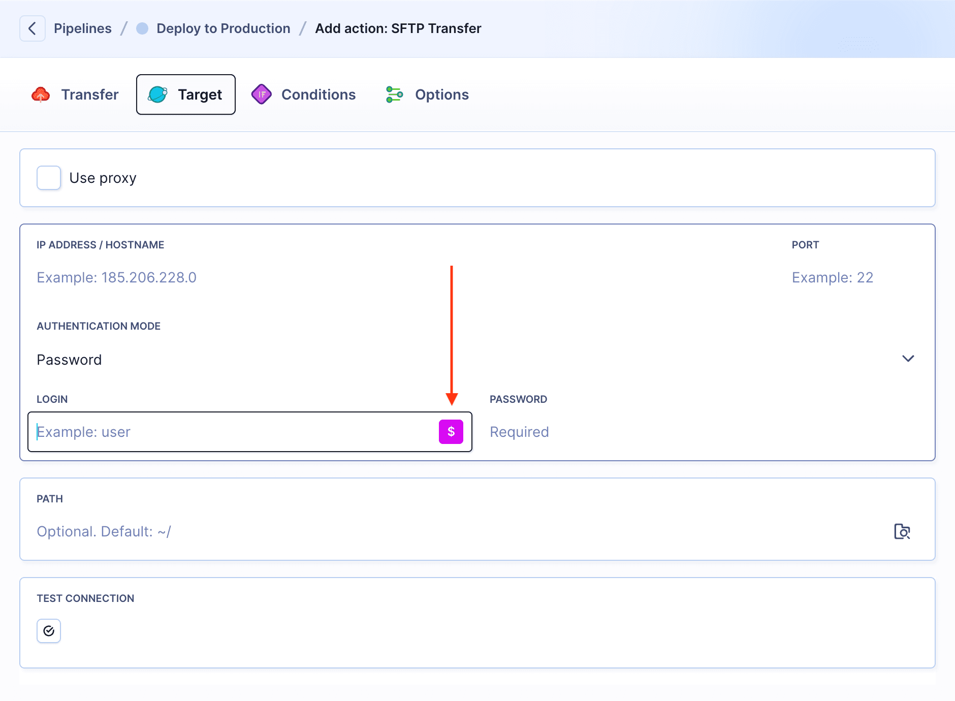 Variable icon in action input