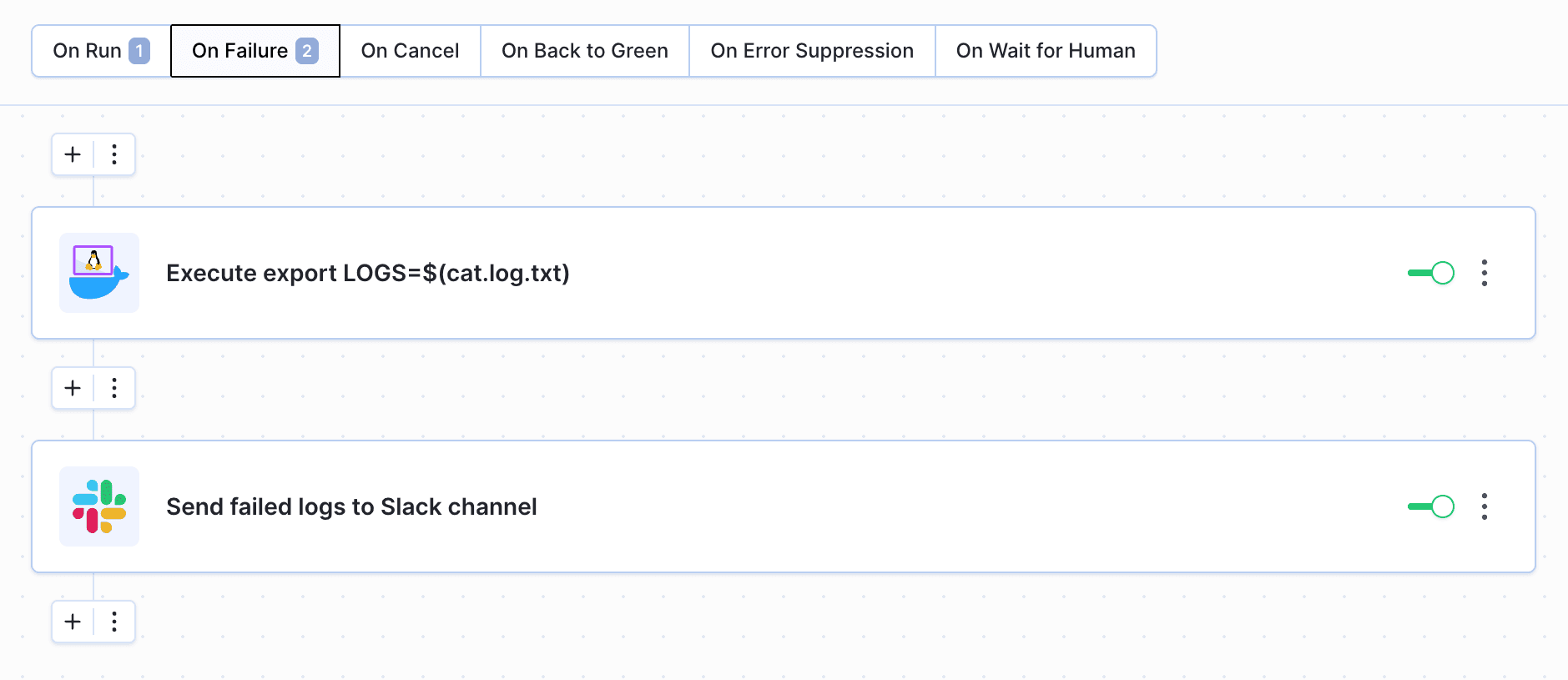 Conditional actions (run on failure only)