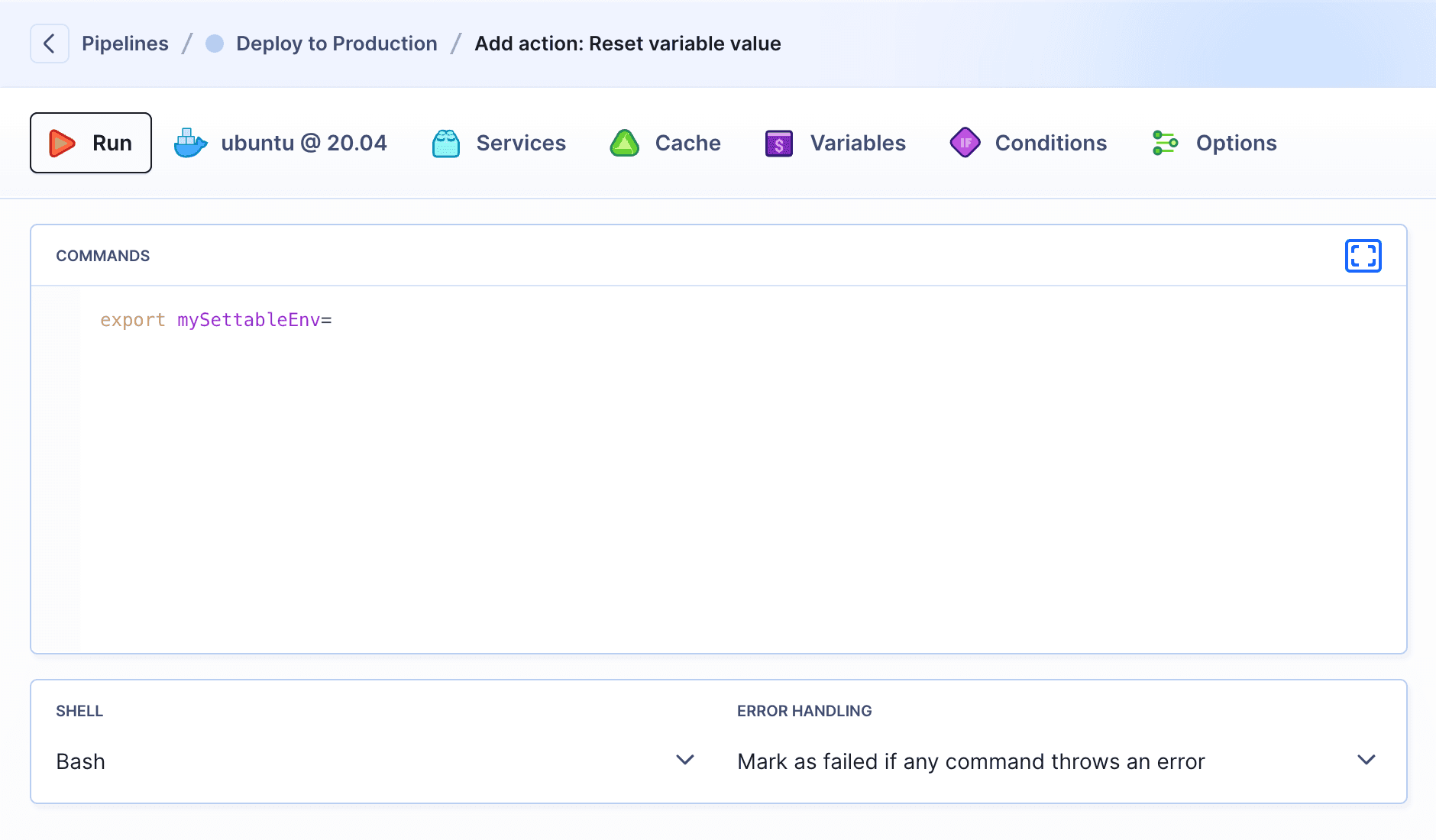 Reset variable command