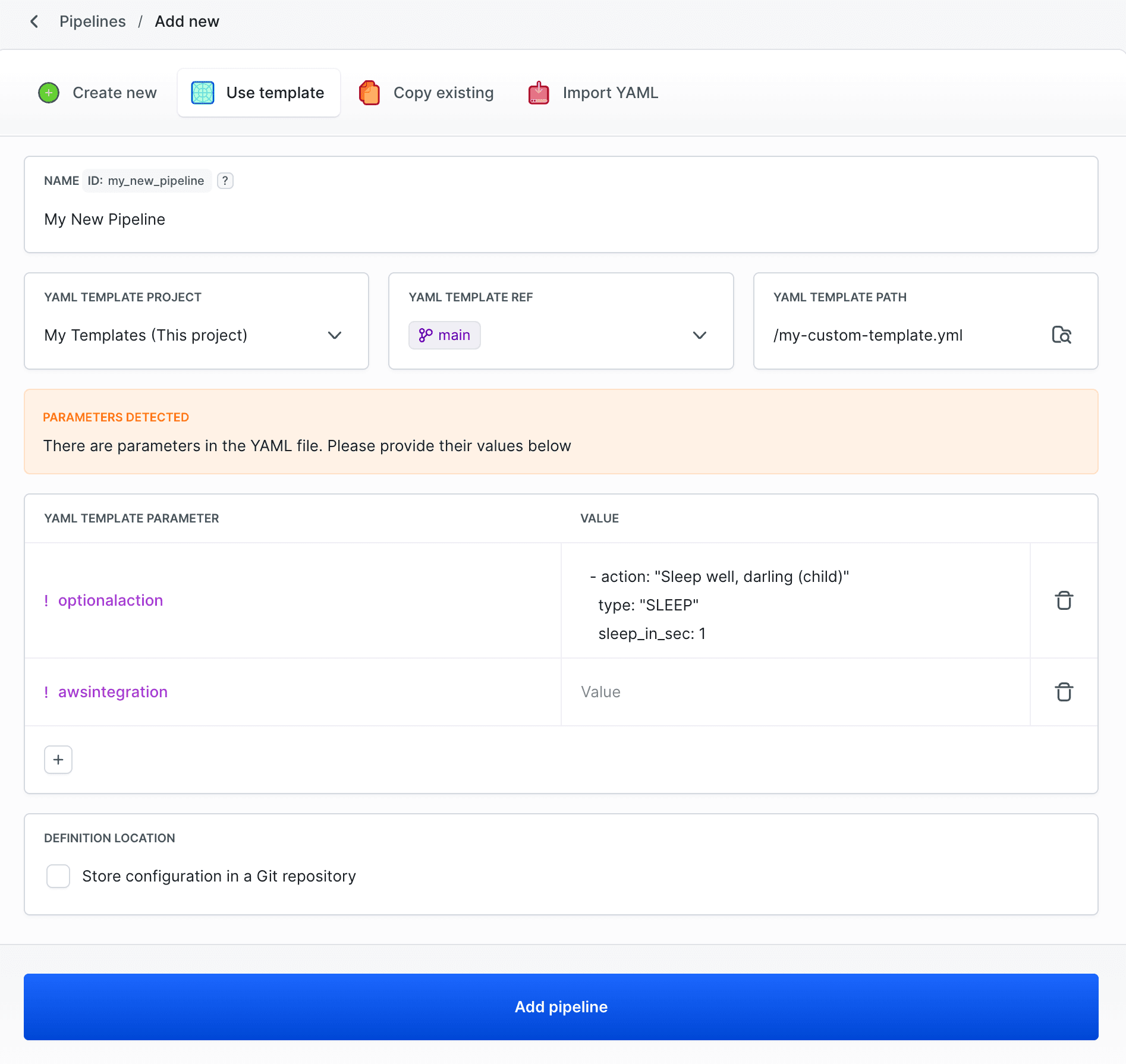 Remote YAML parameters in GUI