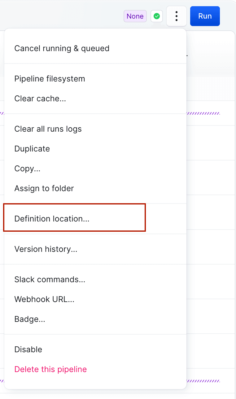 Change definition location in an existing pipeline via the settings menu