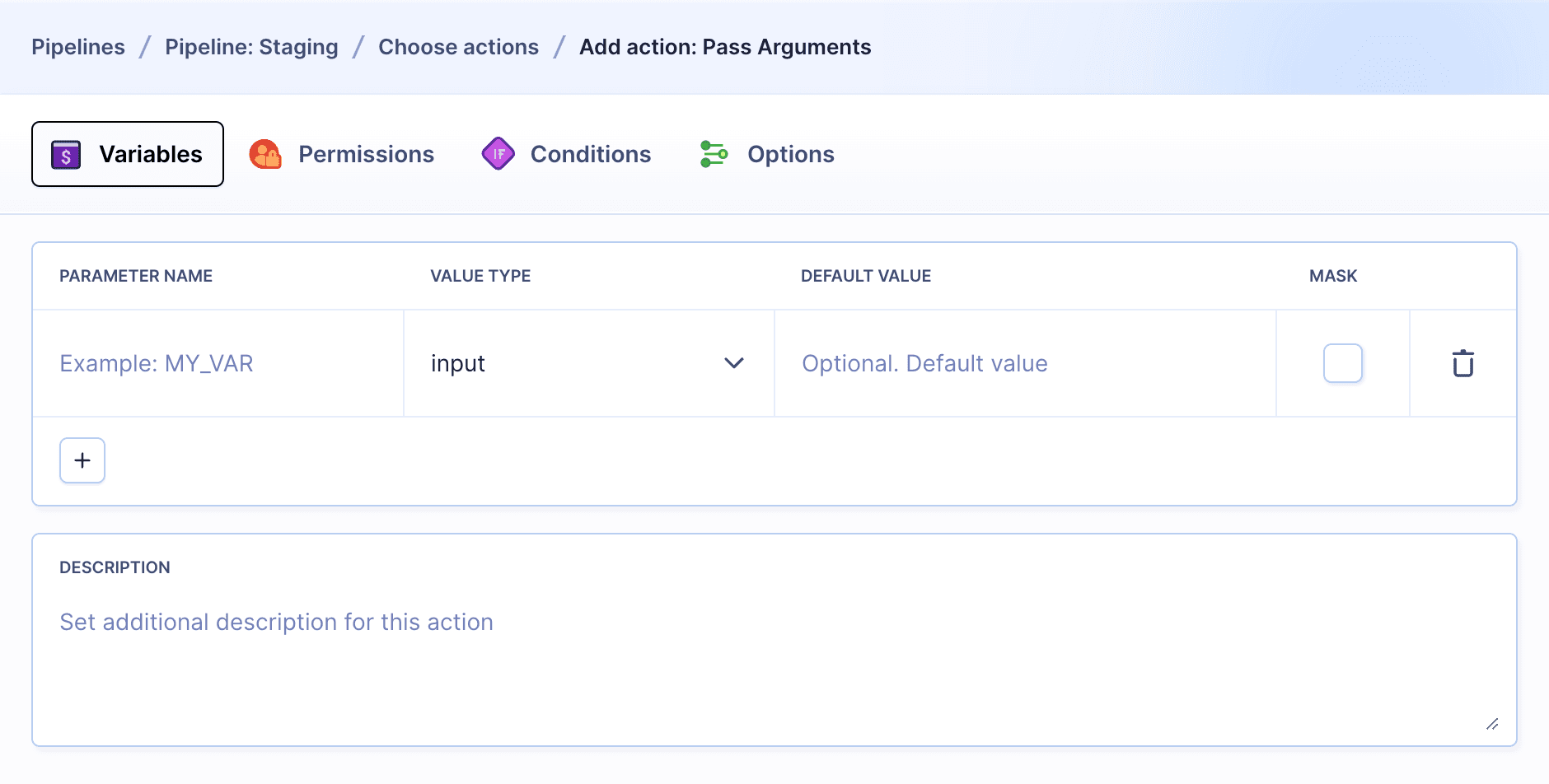 Pass arguments action details