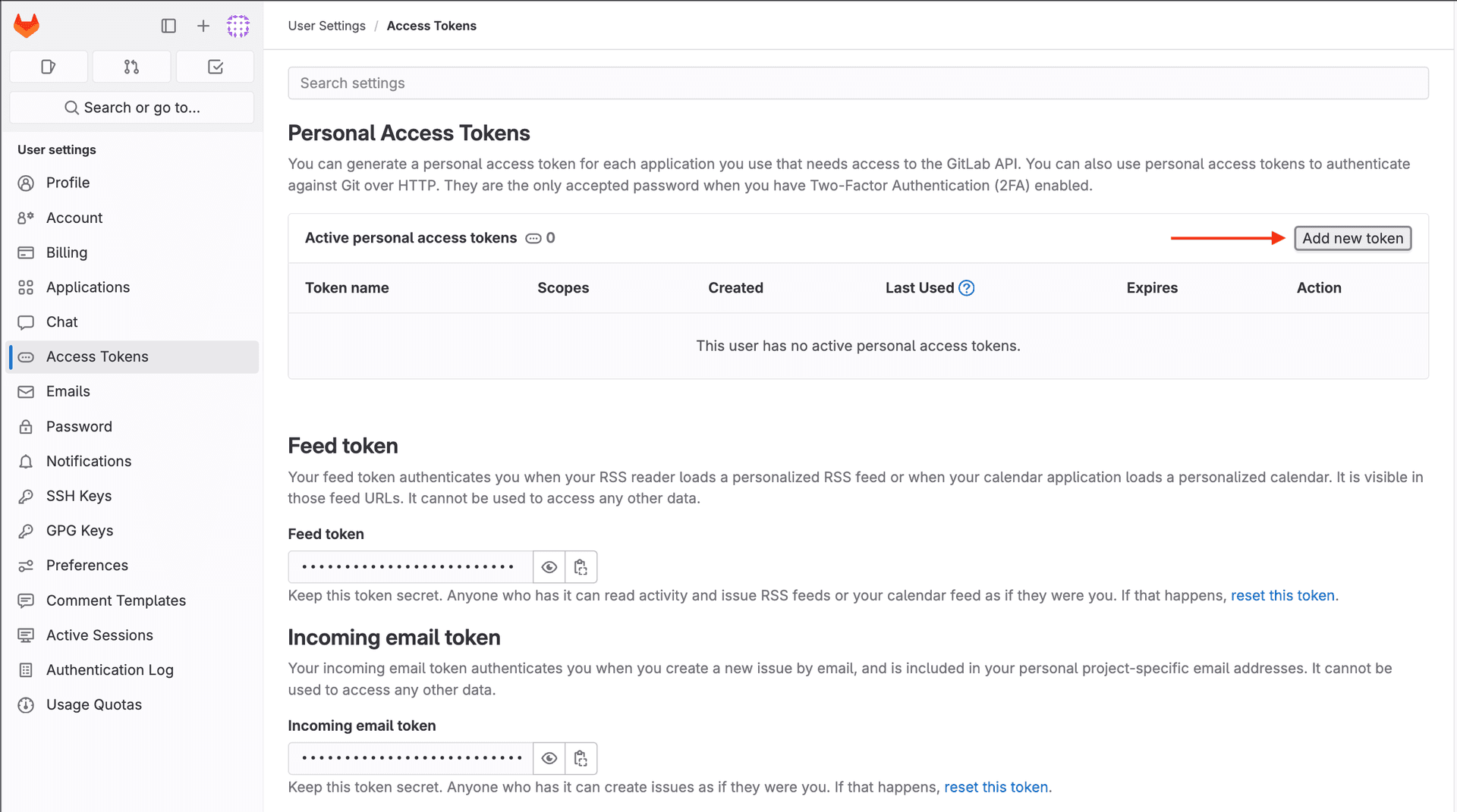 Creating personal access token in GitLab