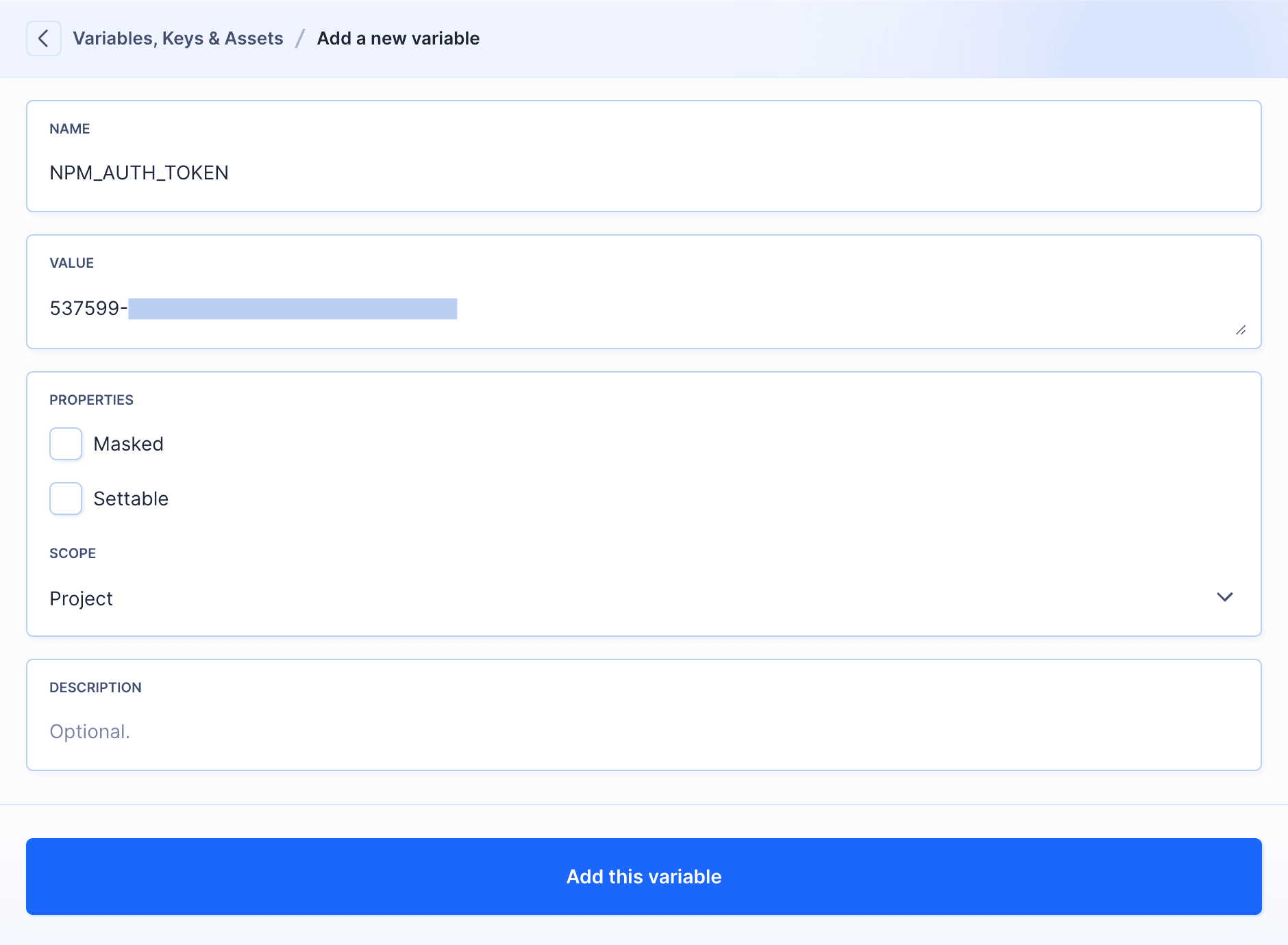 Adding authorization token