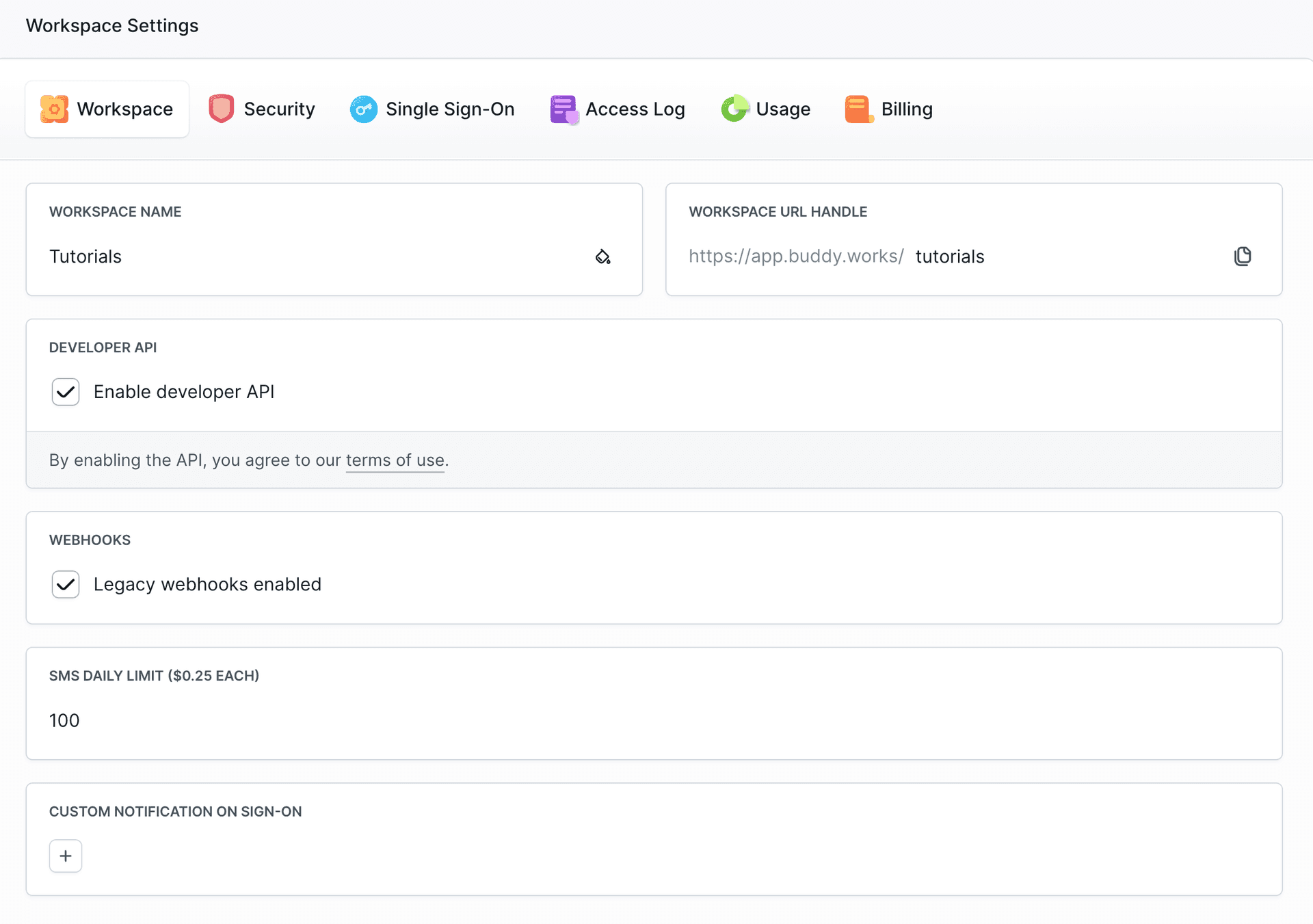 Legacy webhooks checkbox in Workspace Settings