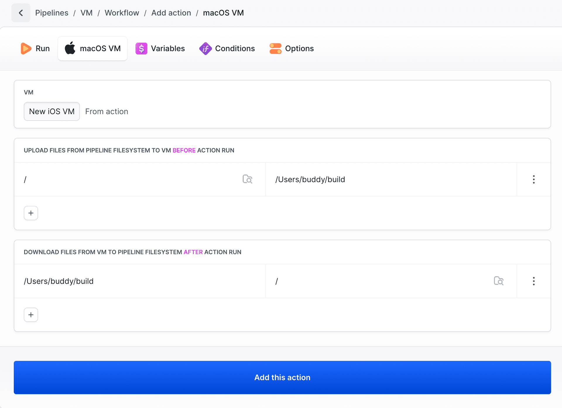 MacOS VM action view