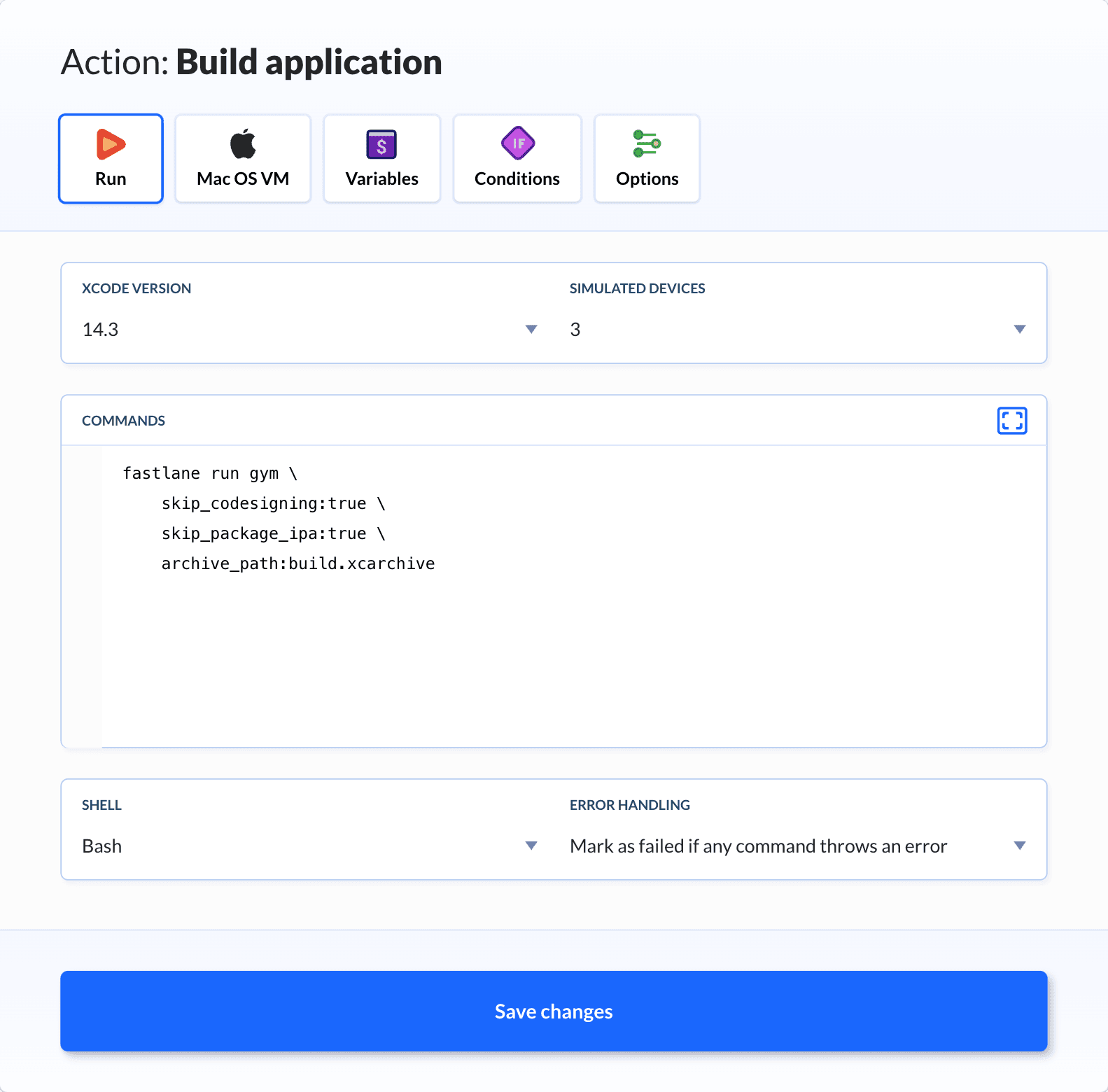 Xcode Build action configuration