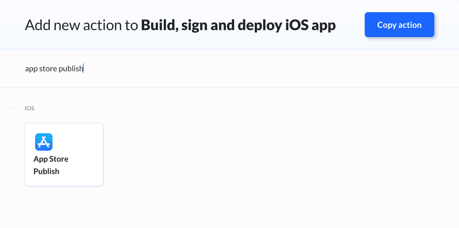 App Store Publish on action list