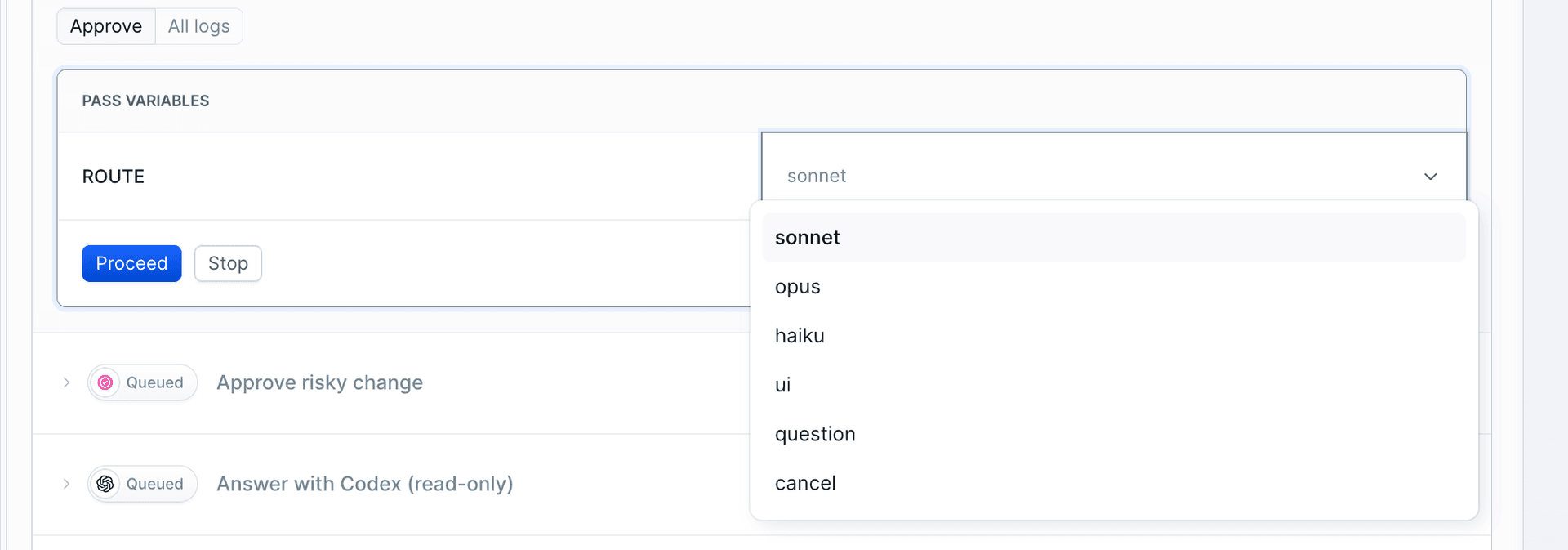 ROUTE select with the options sonnet, opus, haiku, ui, question and cancel