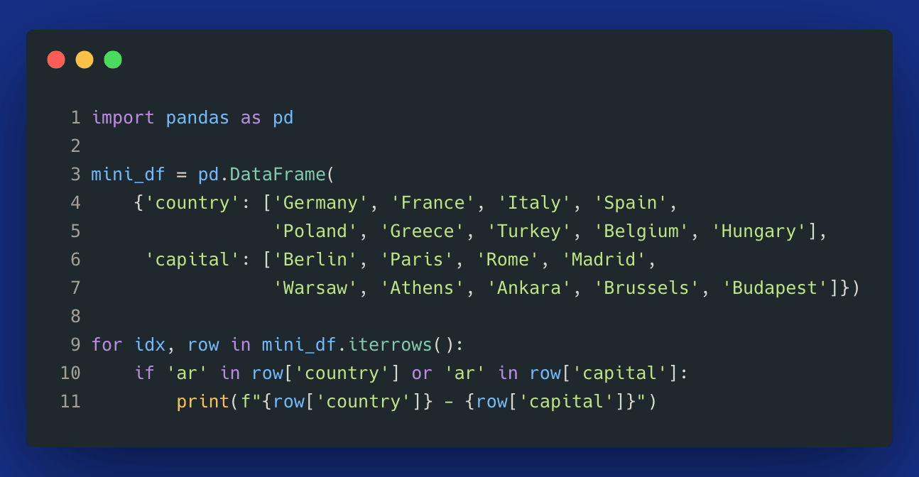 Iterating over a dataframe with itterows