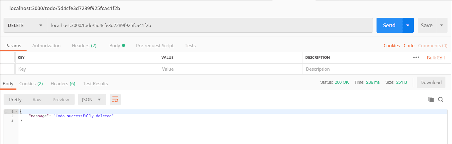 DELETE request on "/todo:id"