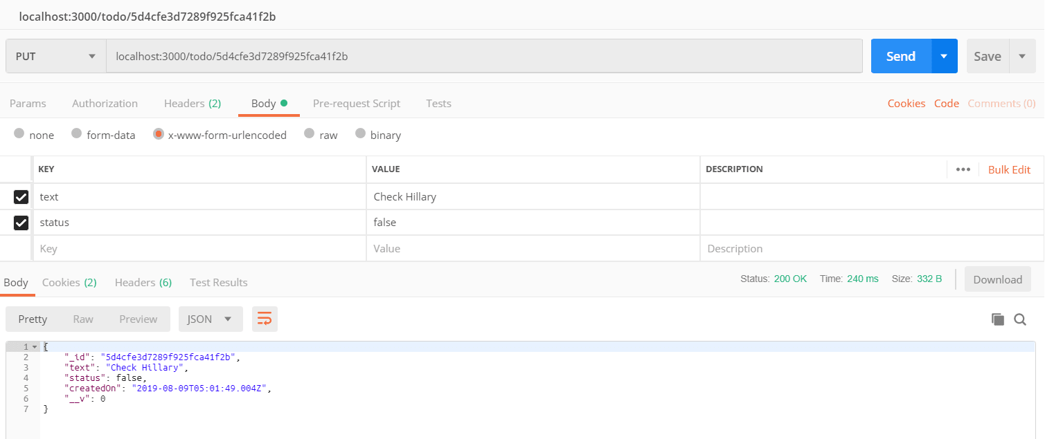 PUT request on "/todo:id"