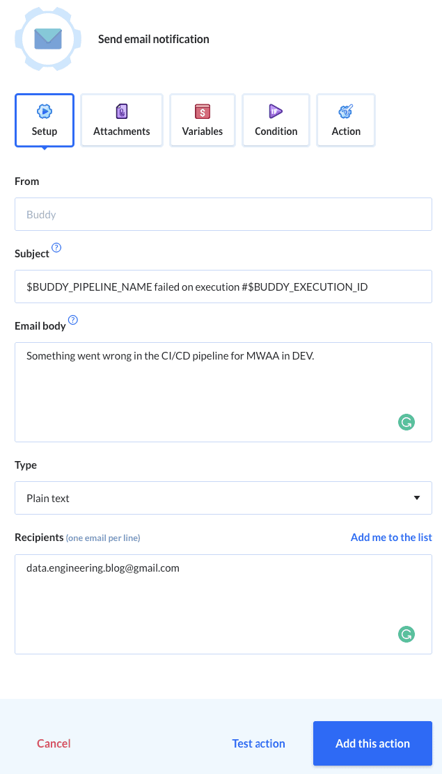 Send failure notification in Buddy — image by author