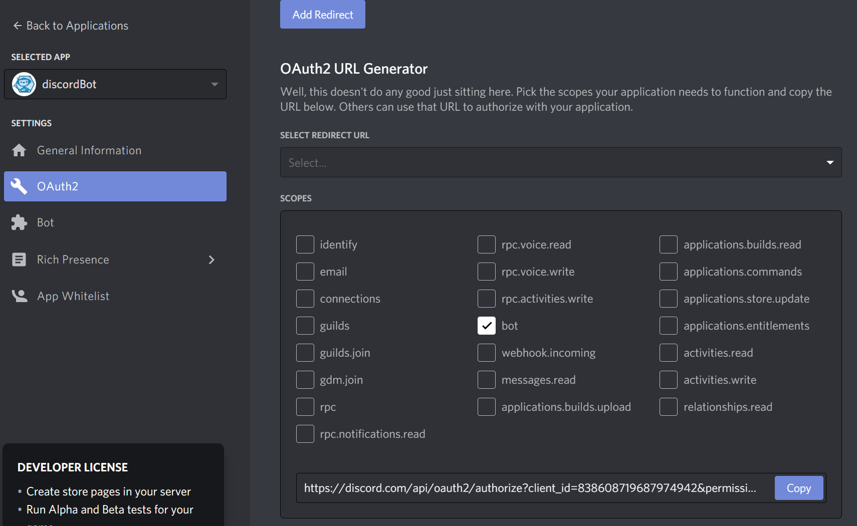 Setting Discord application permissions