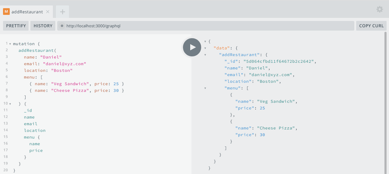 Add restaurant mutation result