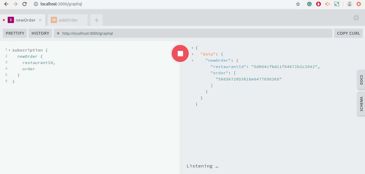 New Order Received via GraphQL Subscription
