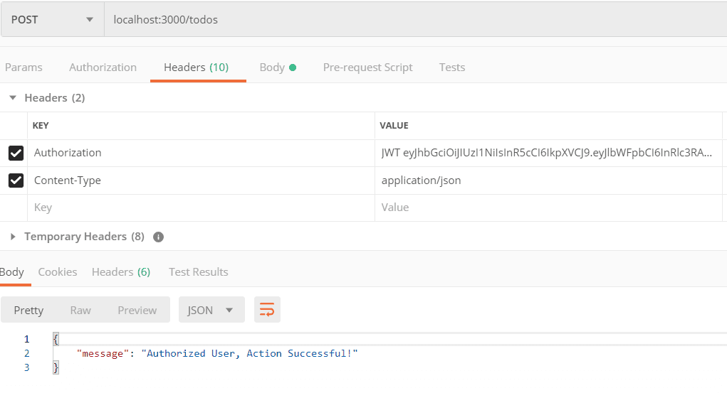 Authorized POST request "/todos"