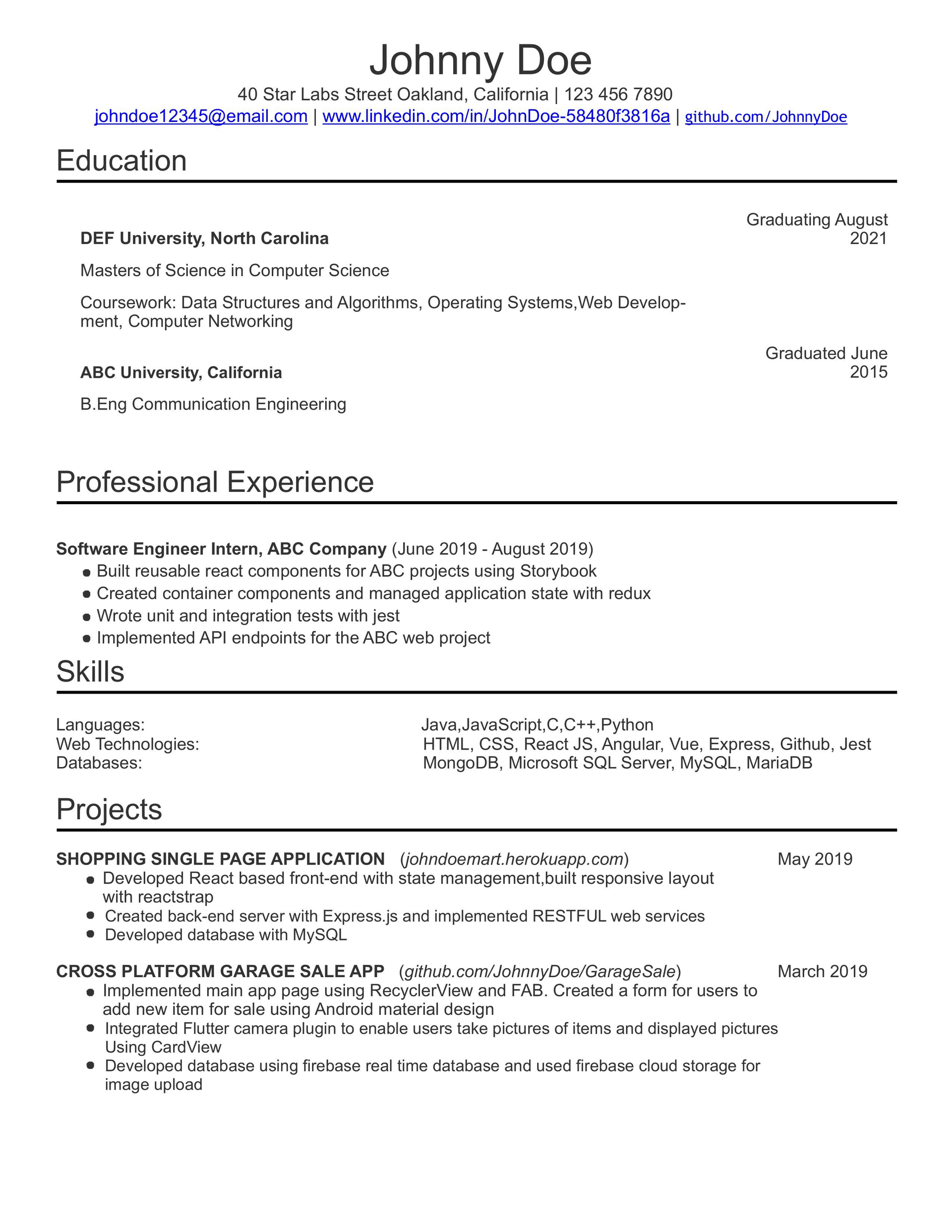 resume example 6