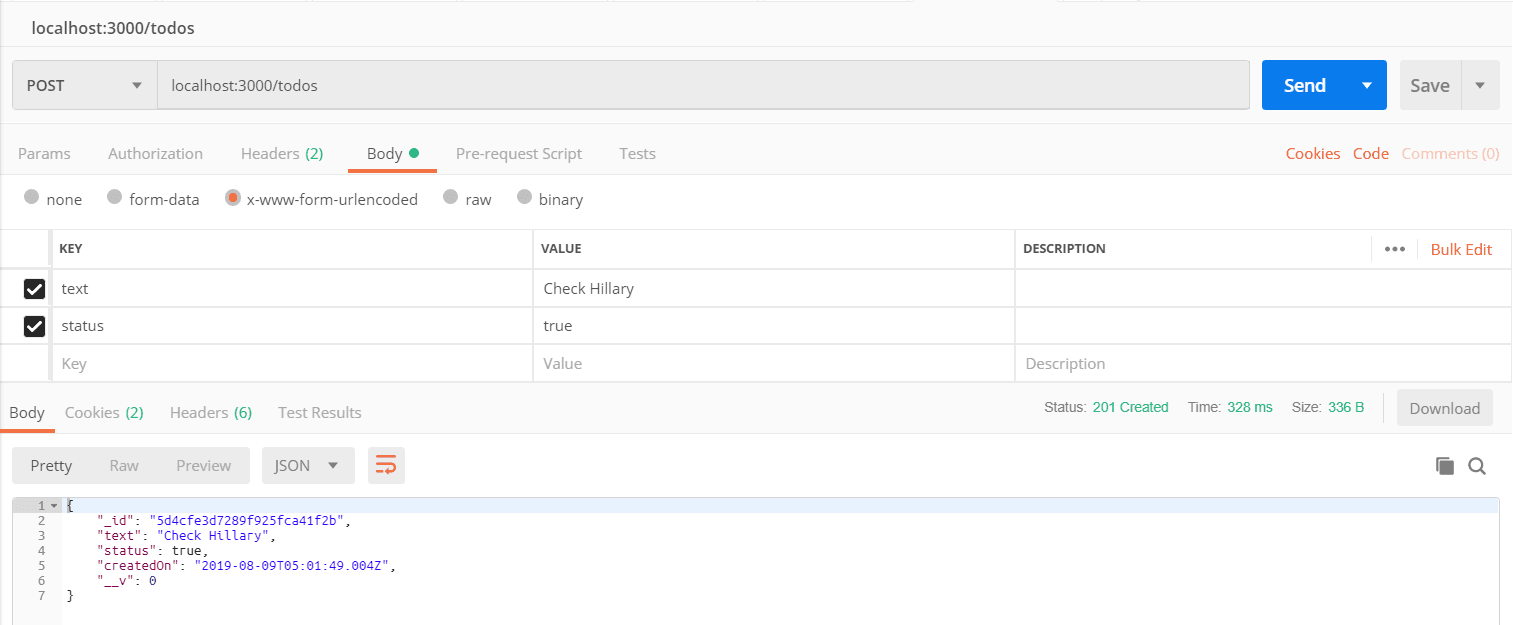 POST request on "/todos"