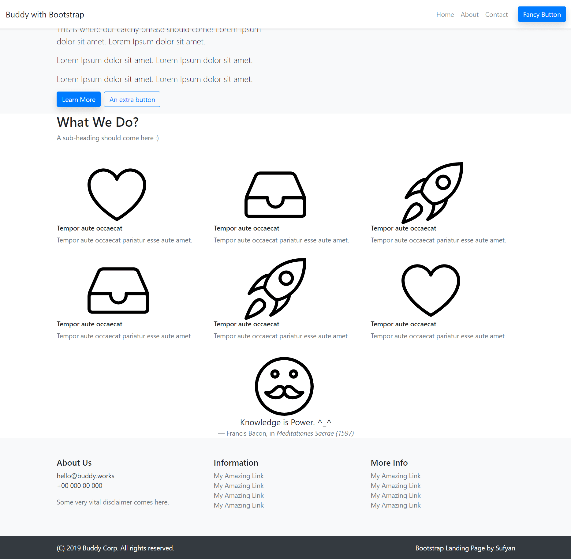 The final look of our first Bootstrap landing page