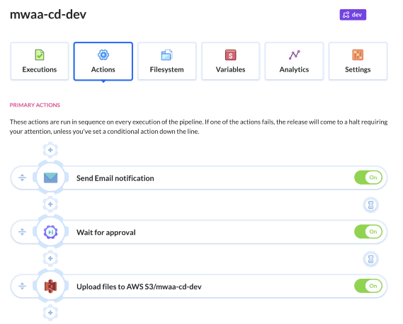 Adding two additional actions to inform about the build process and add manual approval step — image by author