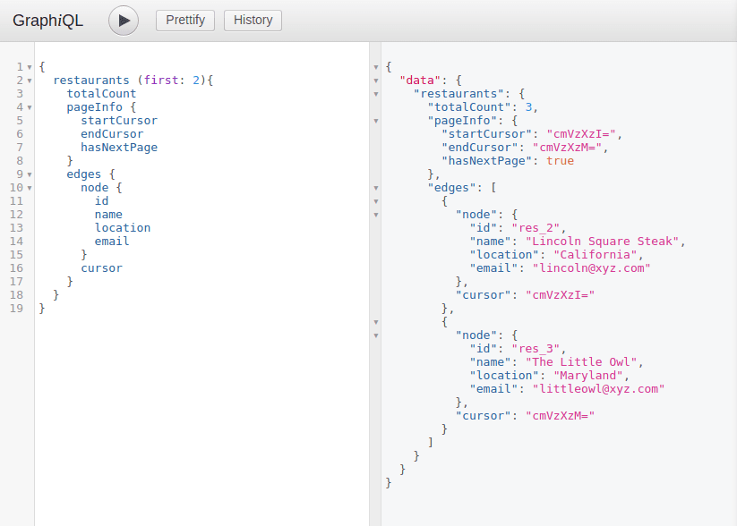 Cursor-based pagination results