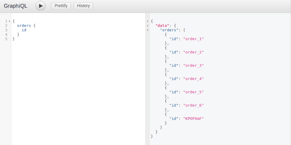 Orders mutations in GraphiQL