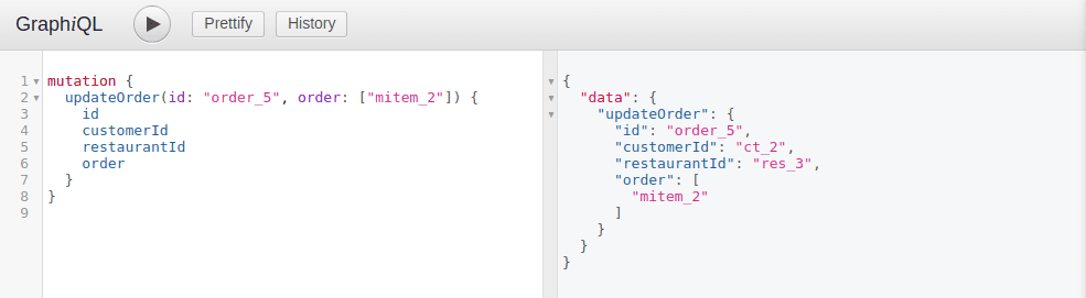 Update order mutation example