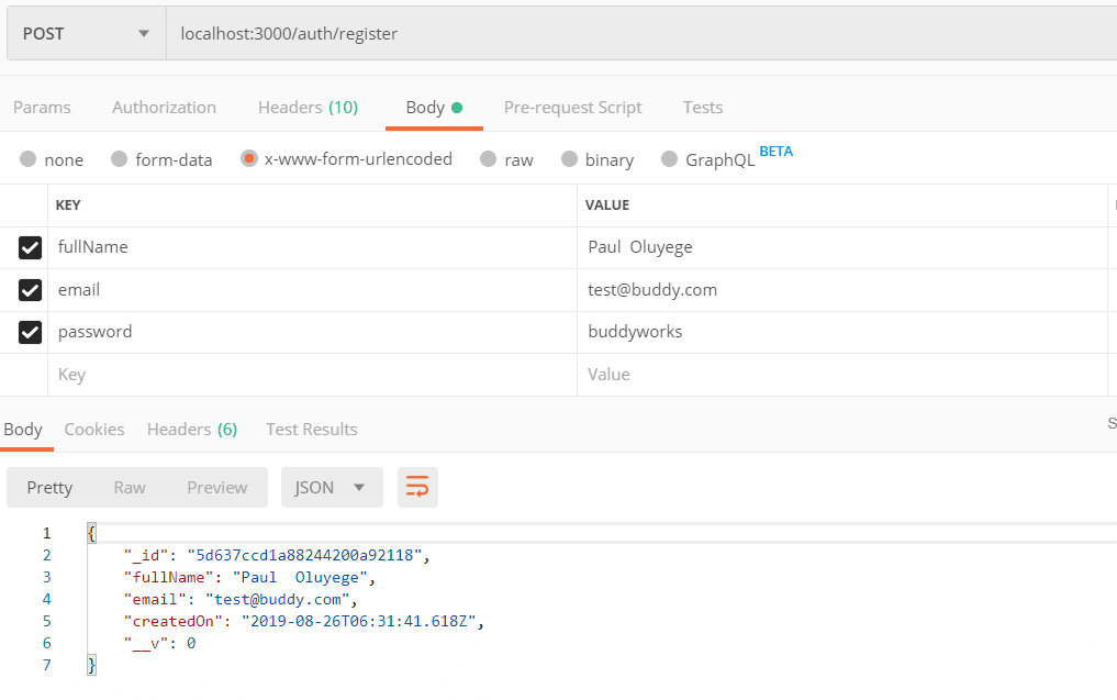 Register user "/auth/register"