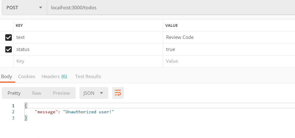 Unauthorized POST request "/todos"