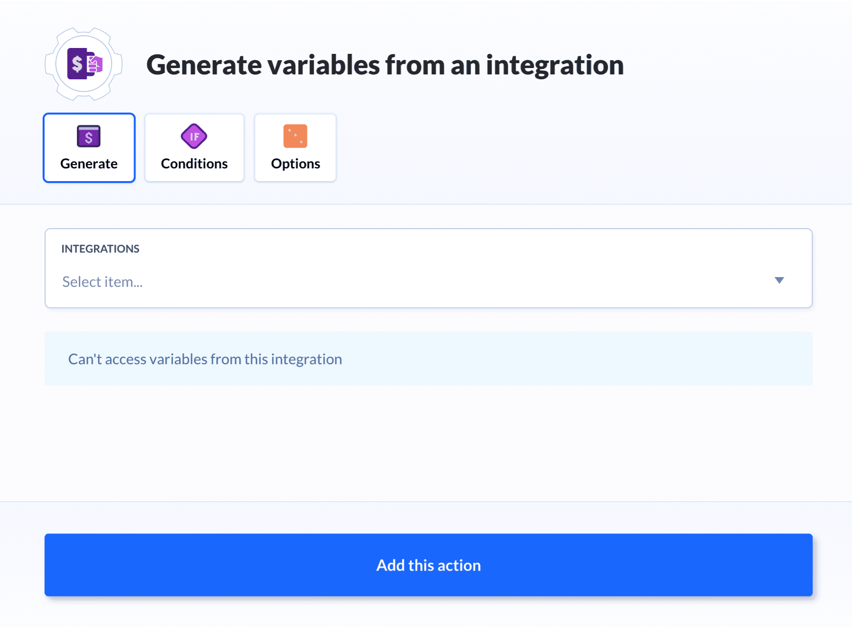 Preview Generate Variables action